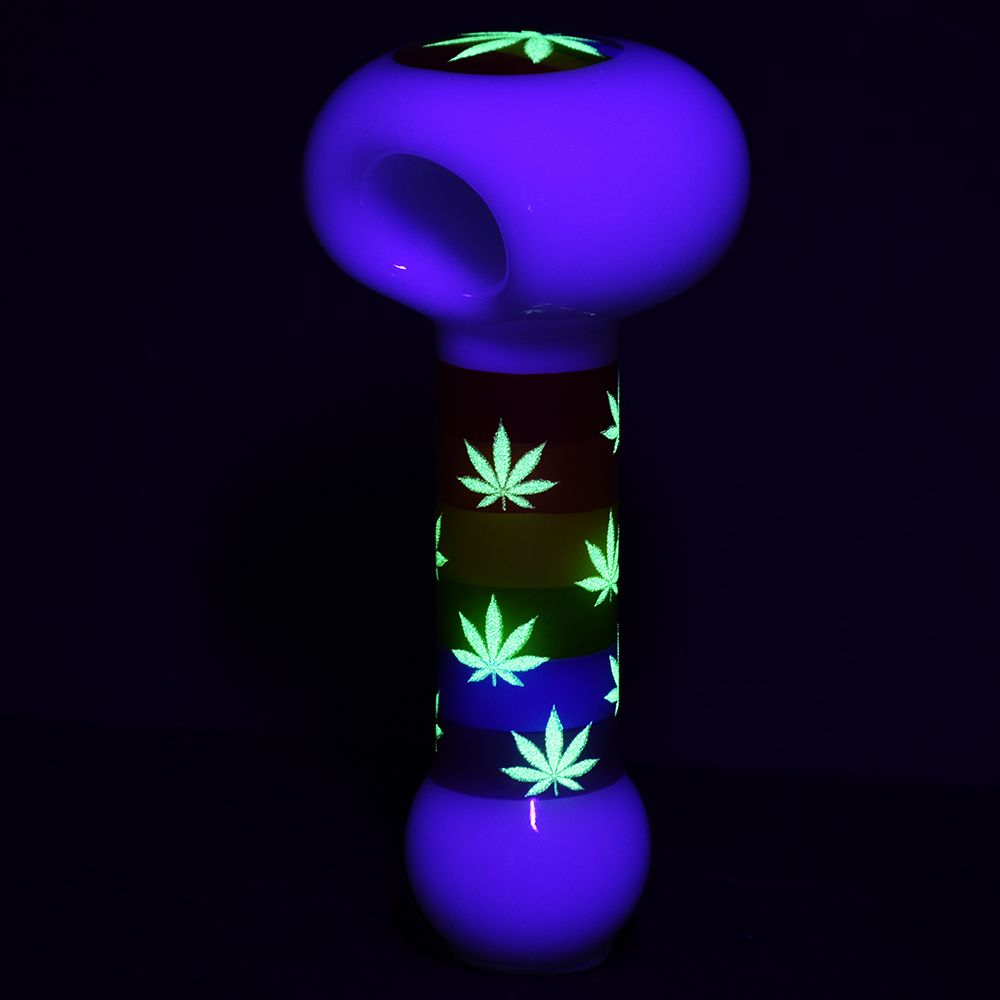 Pride Rainbow Hemp Leaf Glow In The Dark Glass Spoon Pipe - 4.75"