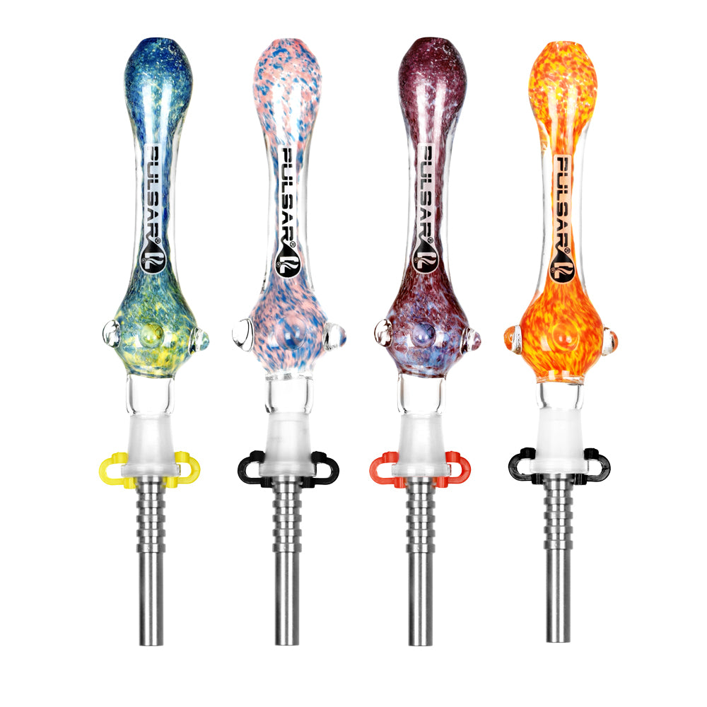 Pulsar Candy Frit Twist Dab Straw - 7.5"/ Quartz & Titanium Options Colors Vary