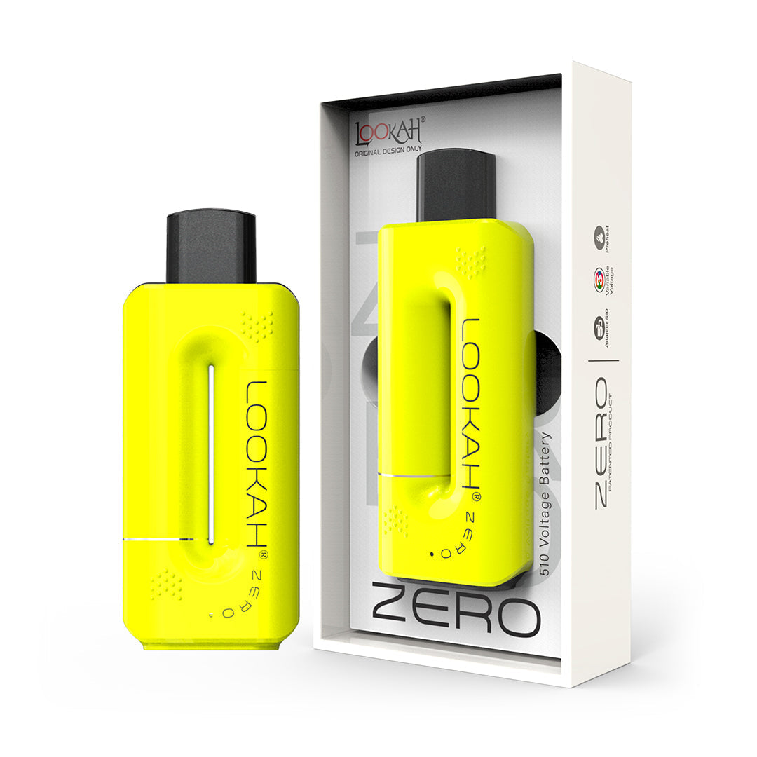 LOOKAH Zero in Yellow, featuring the device and its matching retail packaging, emphasizing the unique "pencil-style" cylindrical frame.