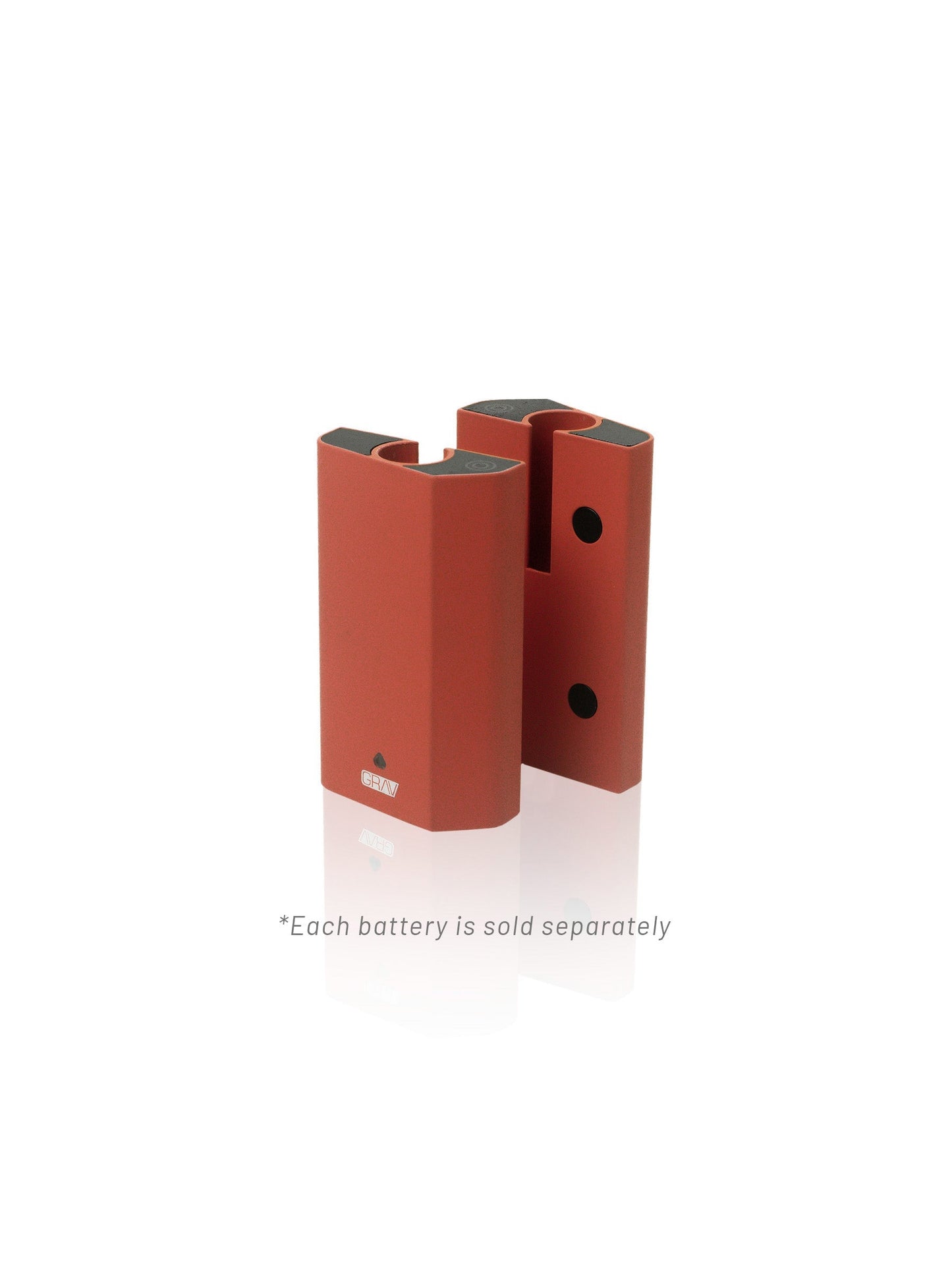 Two Orange GRAV® Gem-in-Eye batteries showing the magnetic connection points and modular "snap-together" functionality.