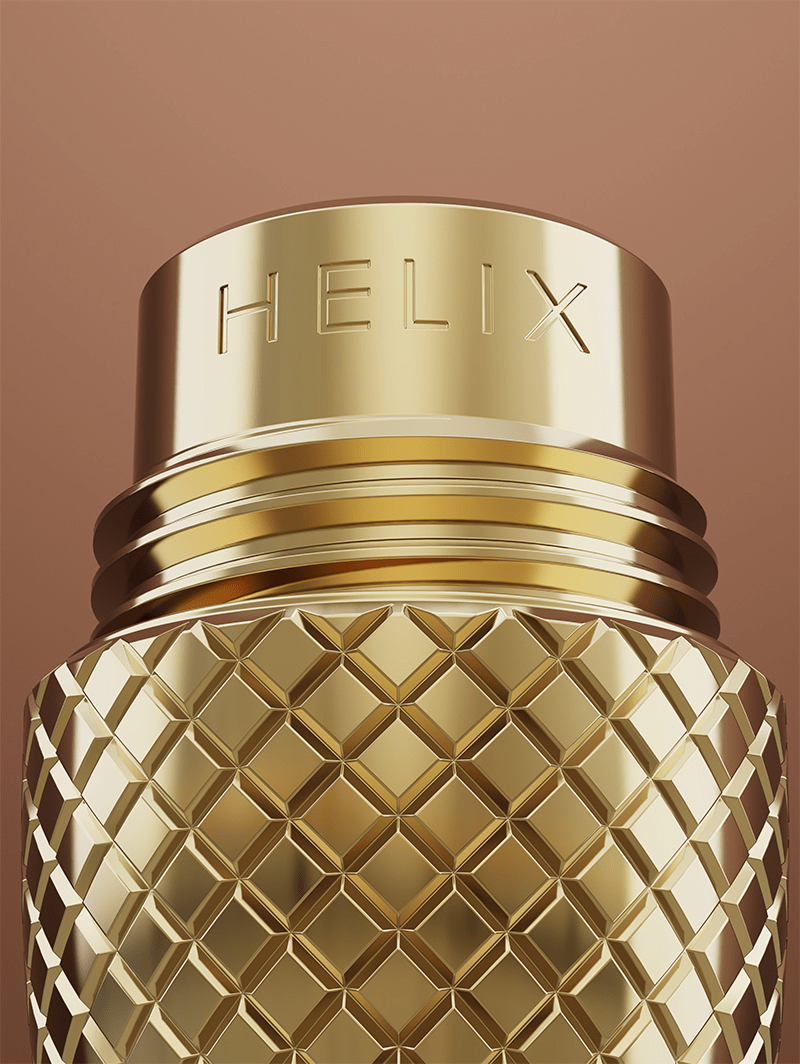 A macro close-up of the Vessel Helix Bowl in the Sierra Copper Sand finish. The image focuses on the high-quality threading and the laser-engraved Vessel logo on the side of the warm, metallic-toned bowl, emphasizing the authentic branding.