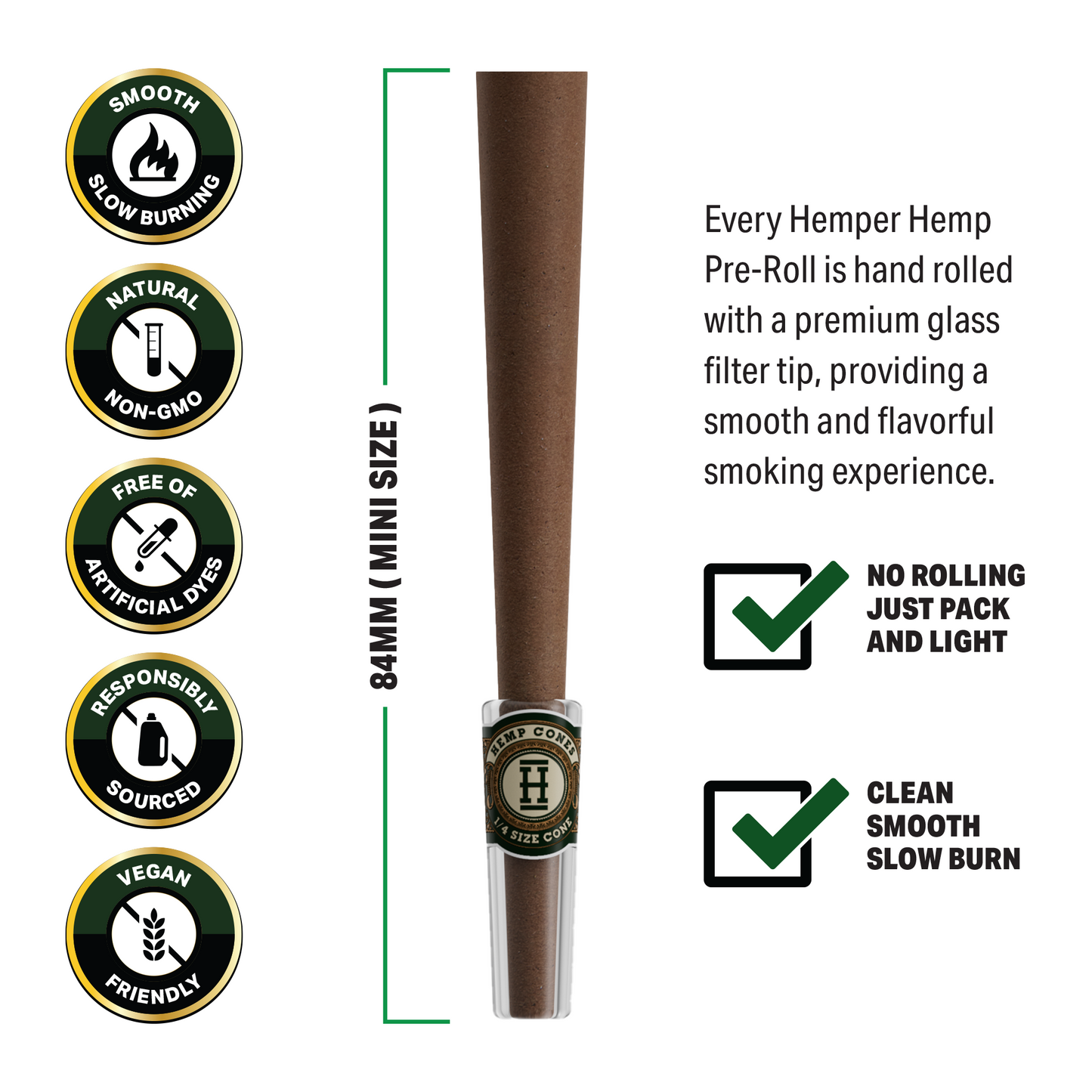 Pre-Rolled Mini Size Glass Tipped Hemp Cones | 4PK Multiple Flavors Available