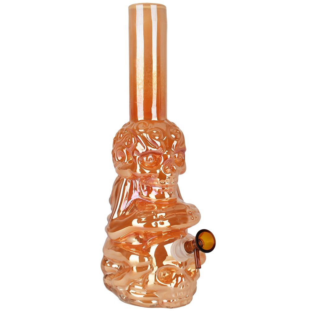 Iridescent Crouching Skeleton Soft Glass Water Pipe - 13.5"
