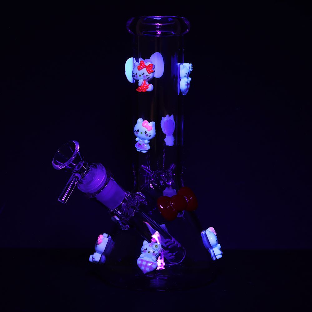 Wassup Kitty Beaker Glass Water Pipe - 8" / 14mm F / Pink