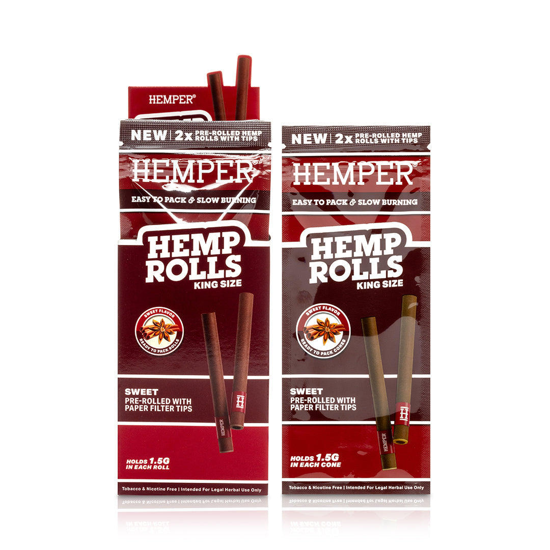 Pre-Rolled King Size Paper Tip Hemp Rolls | 2PK Display Multiple Flavors Available