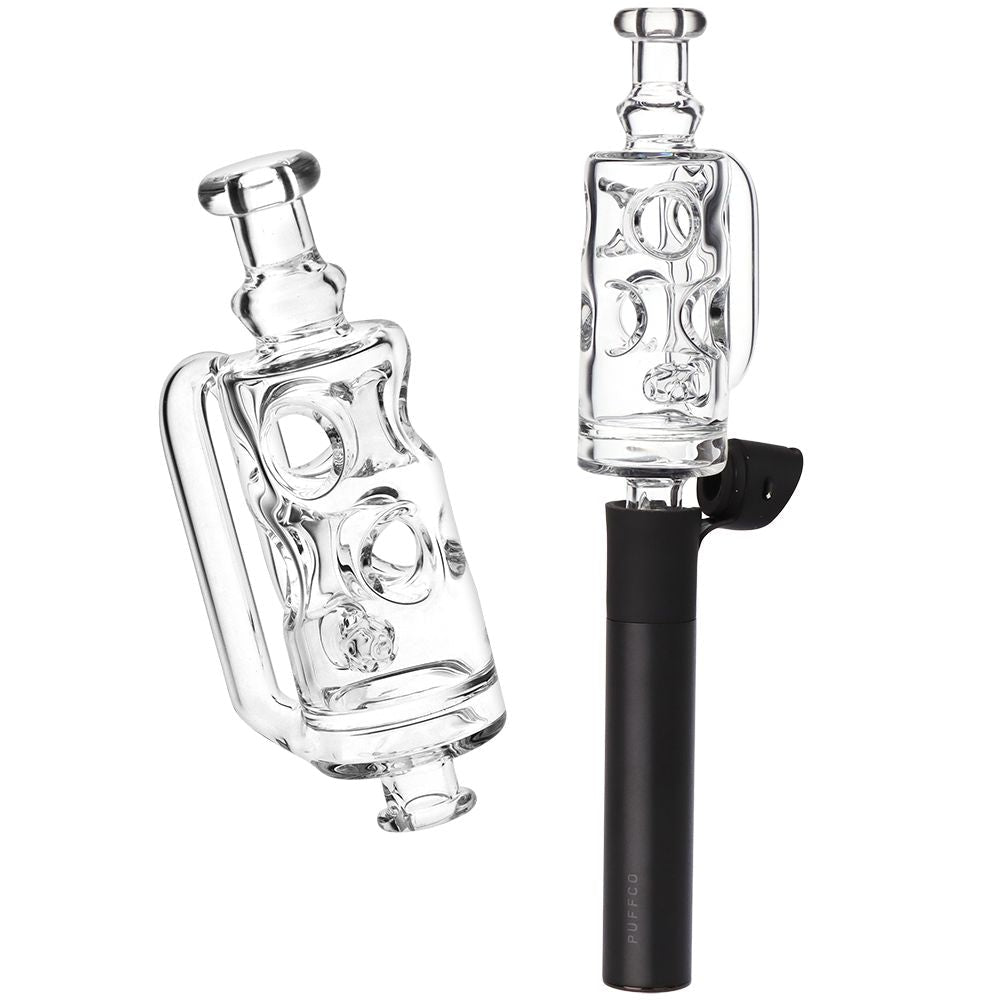 Pulsar Incycler Bubbler glass attachment for the Puffco Pivot, featuring a clear borosilicate glass internal recycler for maximum cooling and water filtration.