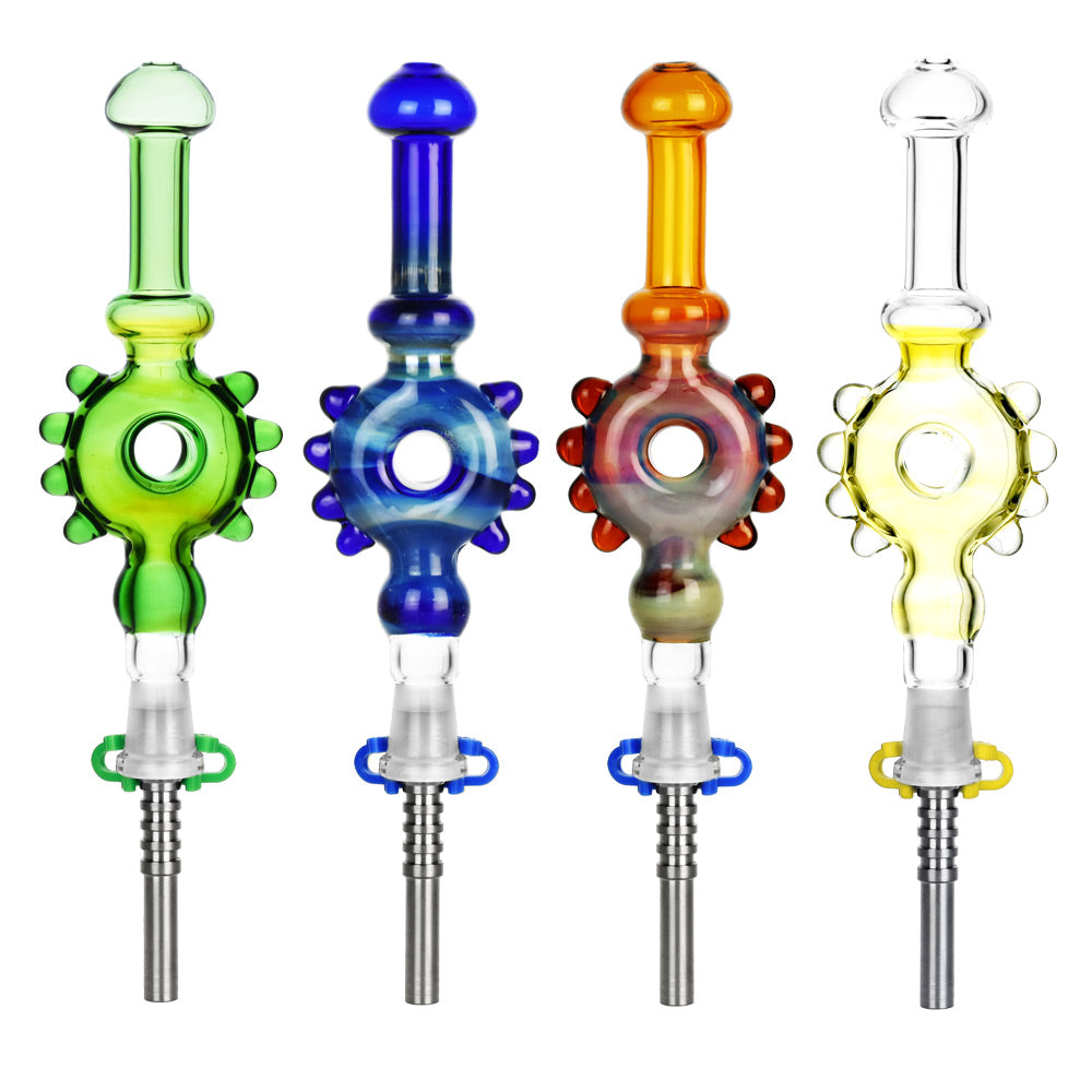 Studded Donut Dab Straw - 7.5" / Colors Vary Quartz & Titanium Options