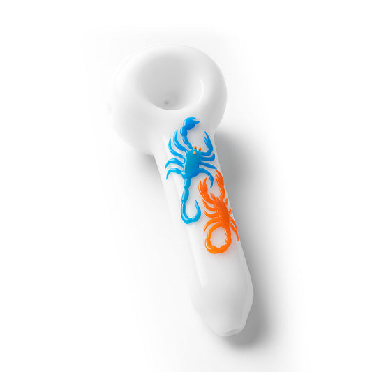 Scorpion White Glass Hand Pipe - 3D Sculpted Detail