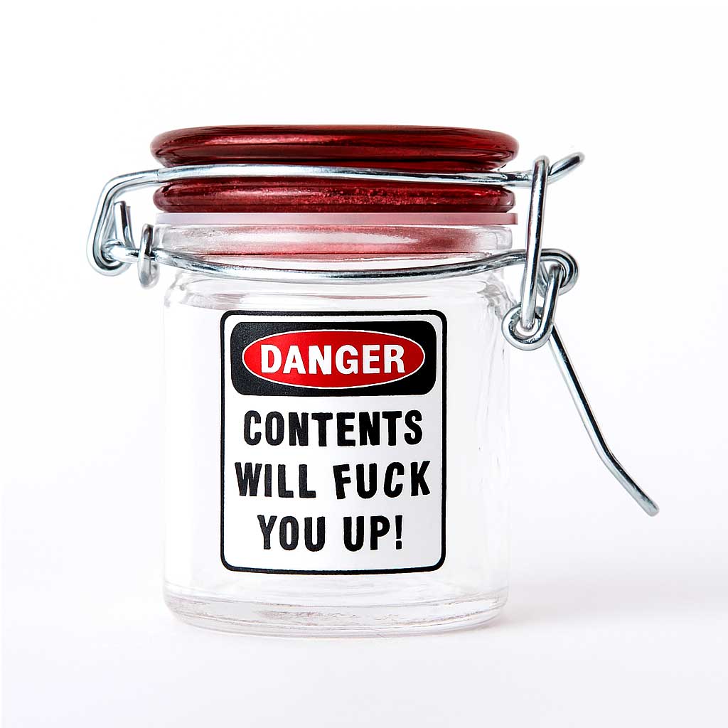 AIRTIGHT GLASS HERB JAR - CONTENTS WILL FUCK YOU UP! TWO SIZES AVAILABLE