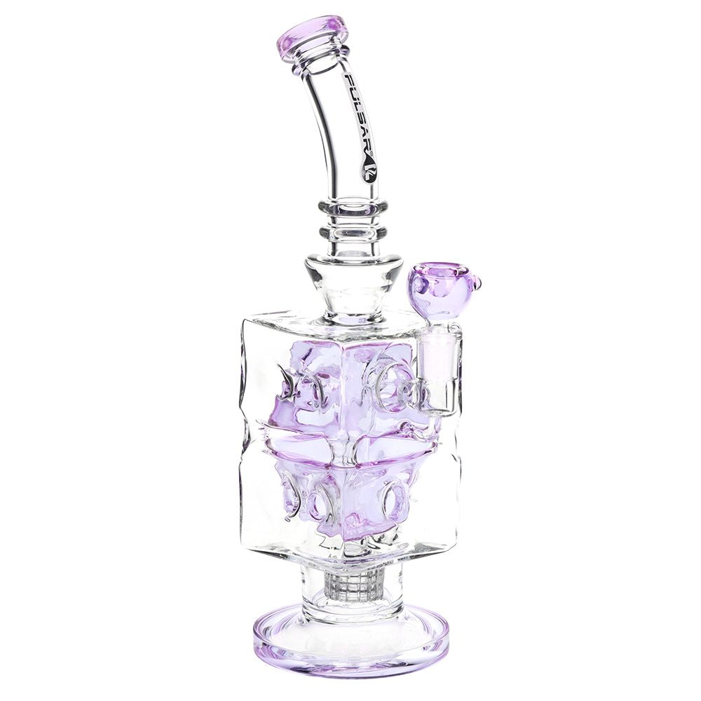 Pulsar Double Swiss Perc Blocks Glass Water Pipe - 12.5" / 14mm F / Blue