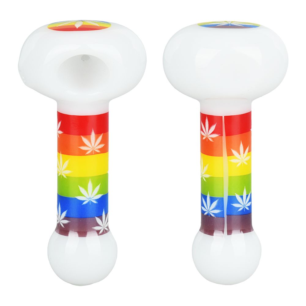 Pride Rainbow Hemp Leaf Glow In The Dark Glass Spoon Pipe - 4.75"