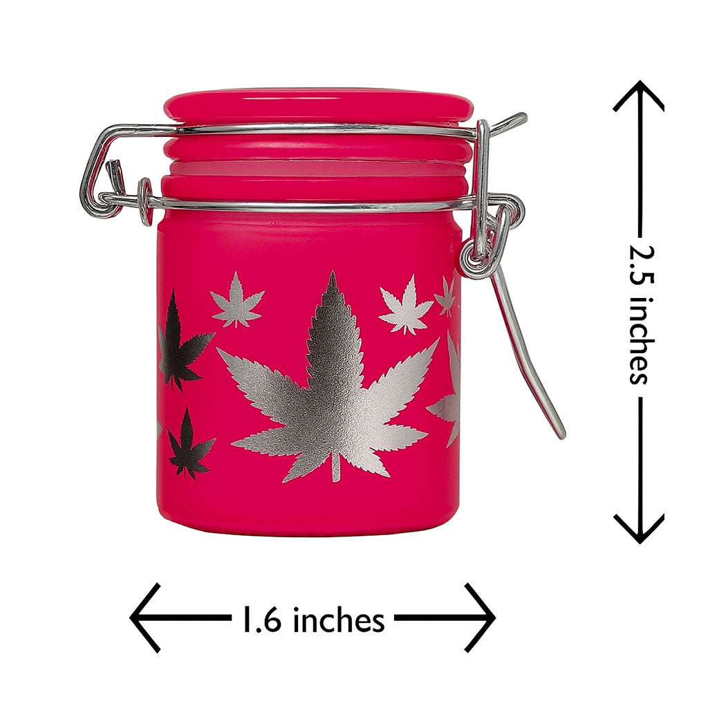 AIRTIGHT GLASS SILVER LEAVES STASH JAR WITH CLAMP LID TWO DIFFERENT SIZES AVAILABLE