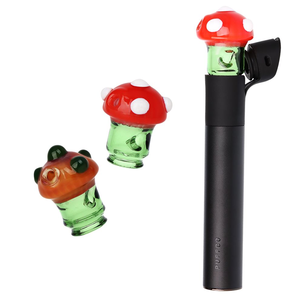 Pulsar Mushroom Glass Mouthpiece Attachment for Puffco Pivot w/ Display Stand - Colors Vary