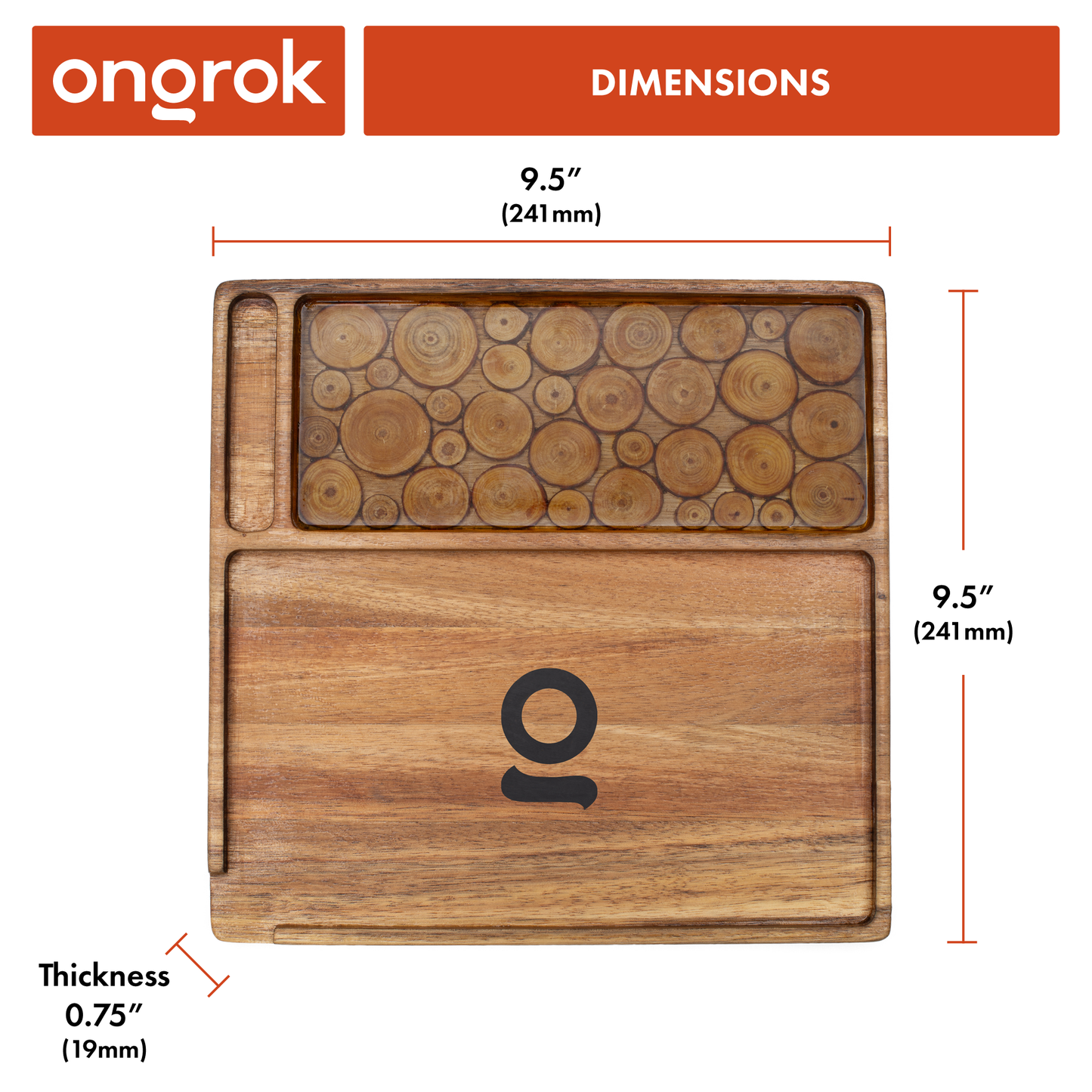 Ongrok Premium Natural Acacia Wood Tray | 9.5" x 9.5" 3 Different Styles