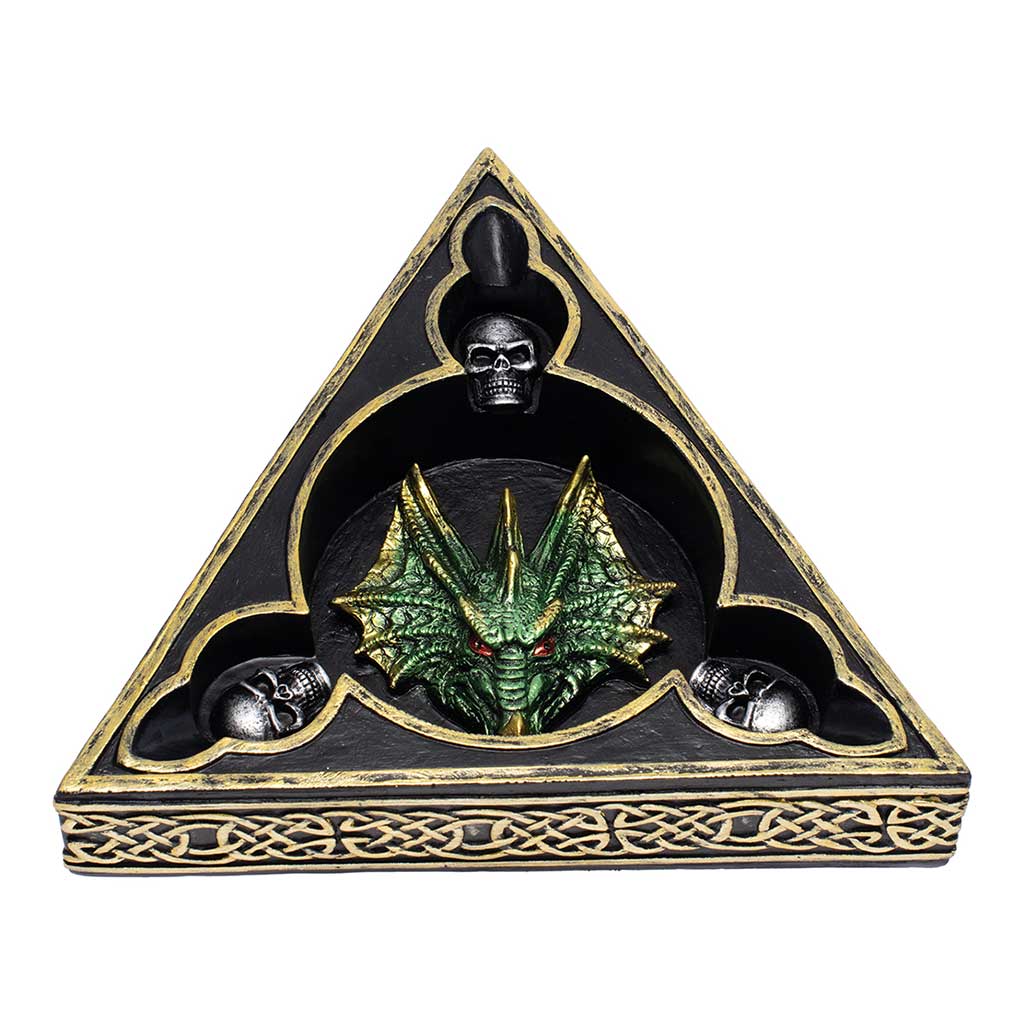 GREEN TRI-HEAD DRAGON ASHTRAY