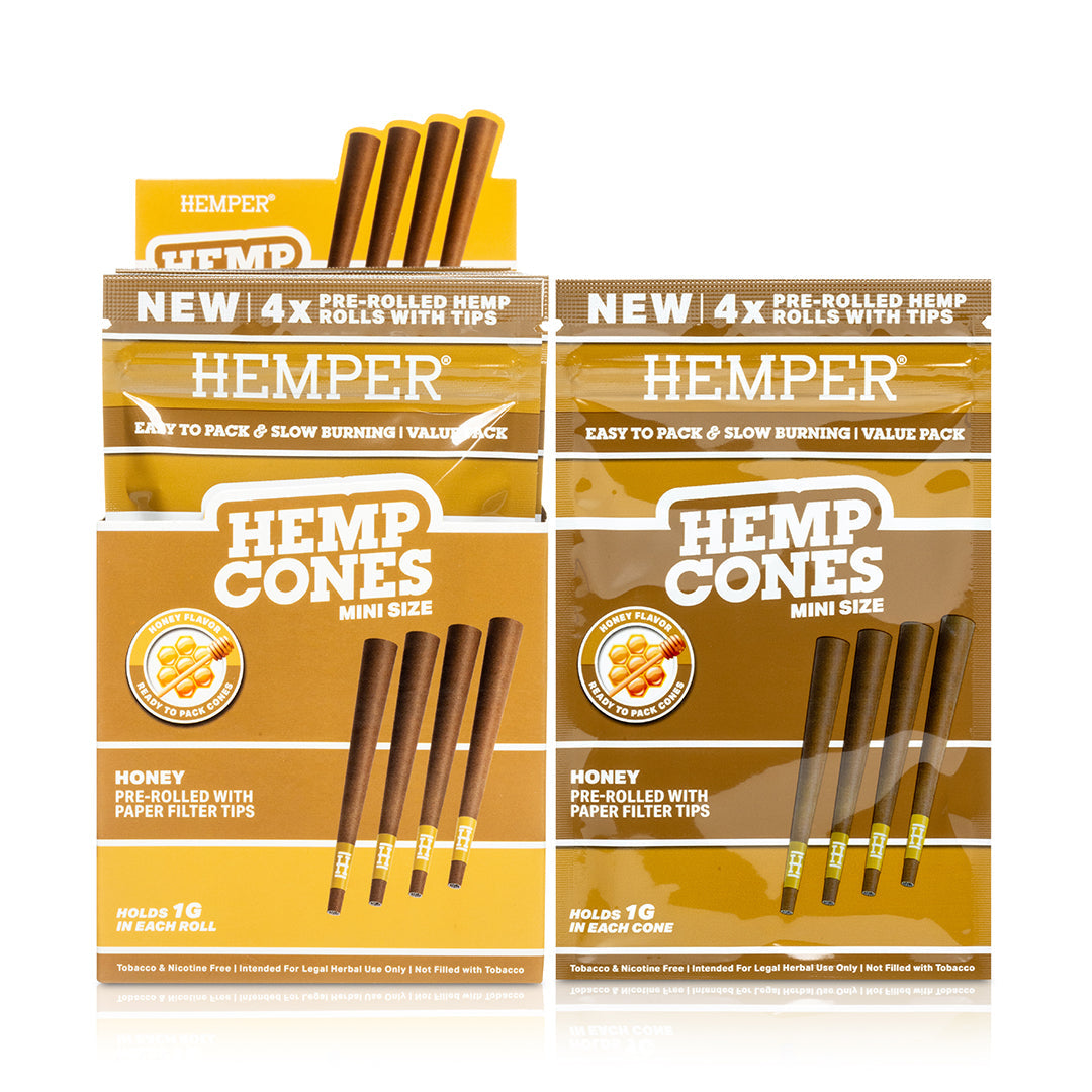 Pre-Rolled Mini Size Paper Tip Hemp Cones | 4PK Display Multiple Flavors Available