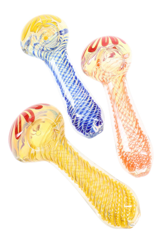 Color-Changing Swirl Striped Glass Pipe “Helix Pop” – 4½″ – Assorted Colors