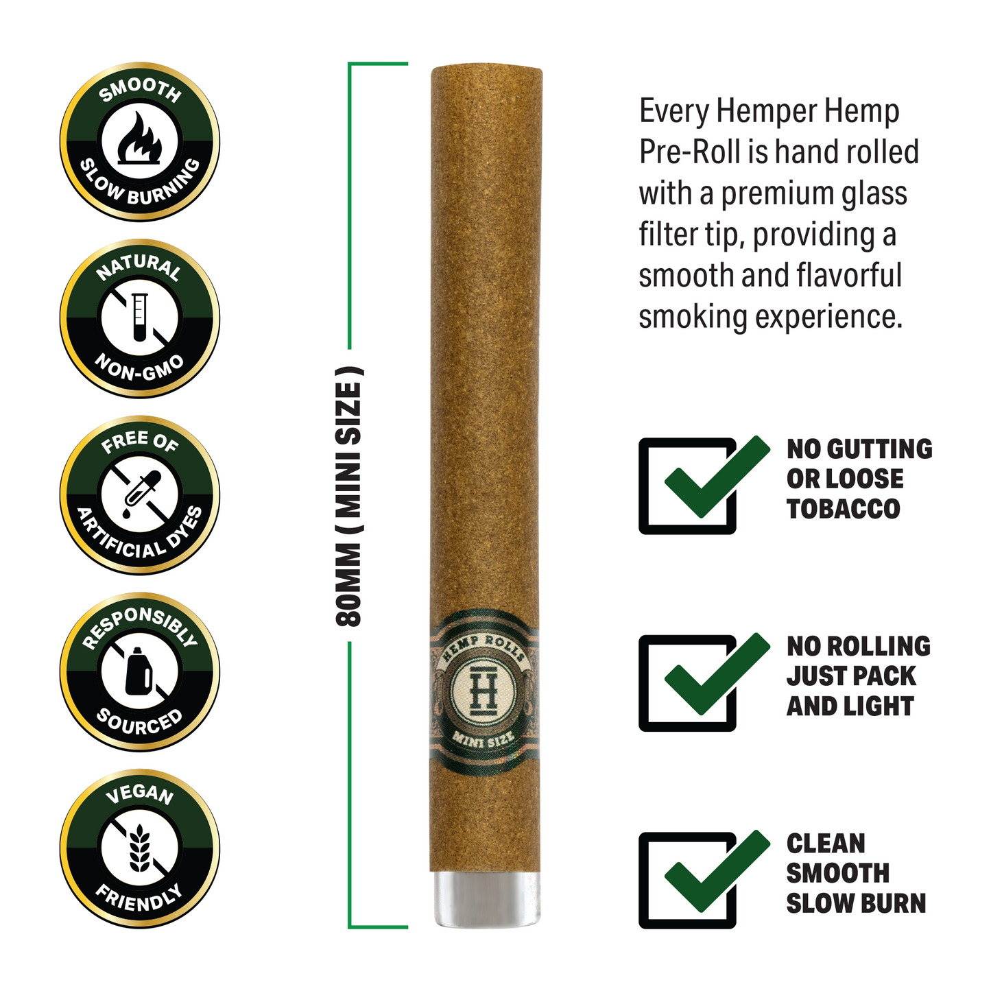 Pre-Rolled Mini Size Glass Tipped Hemp Rolls | 4PK Display Multiple Flavors Available