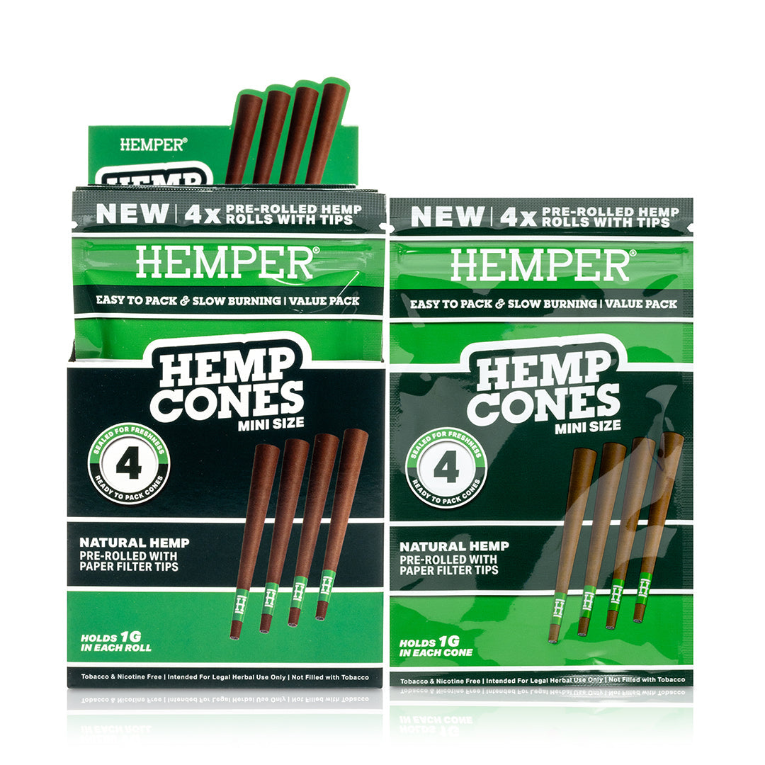 Pre-Rolled Mini Size Paper Tip Hemp Cones | 4PK Display Multiple Flavors Available