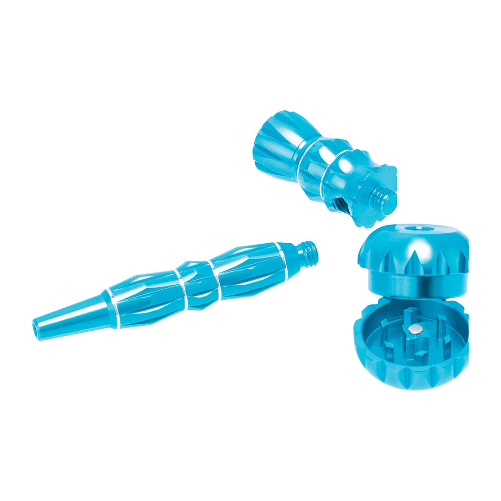 ALUMINUM RIBBED SMOKING PIPE WITH GRINDER MULTIPLE COLORS