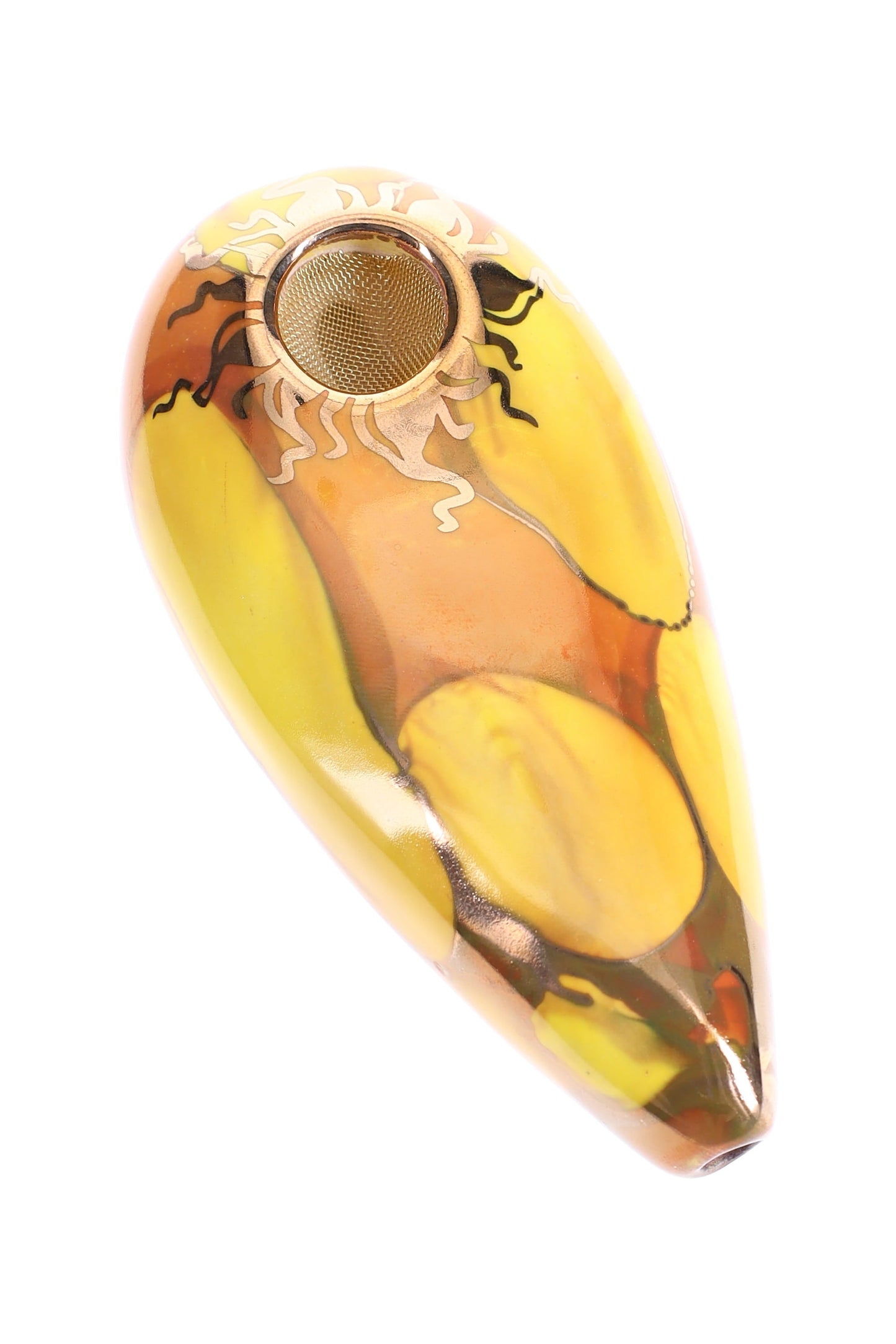 Ancient Creations Ceramics 4″ Oval Ceramic Hand Pipe – Brass Screen – US-Made