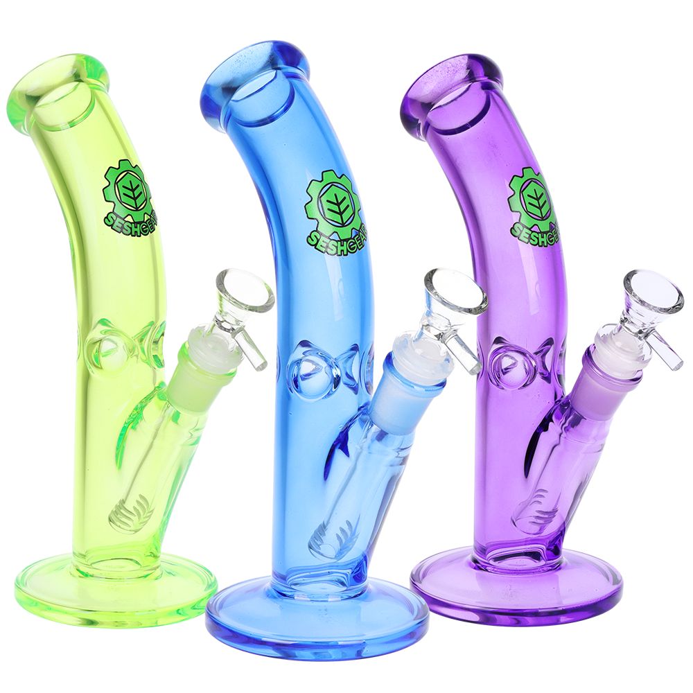 SeshGear Lean Back Bent Tube Colored Glass Water Pipe | 9" | 14mm F