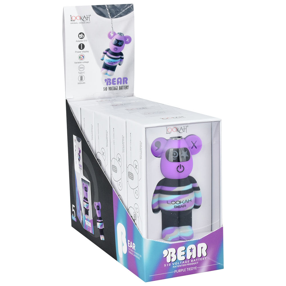 Lookah Tie Dye Bear Variable Voltage 510 Battery | 500mAh | 5pc Display 5 Color Options
