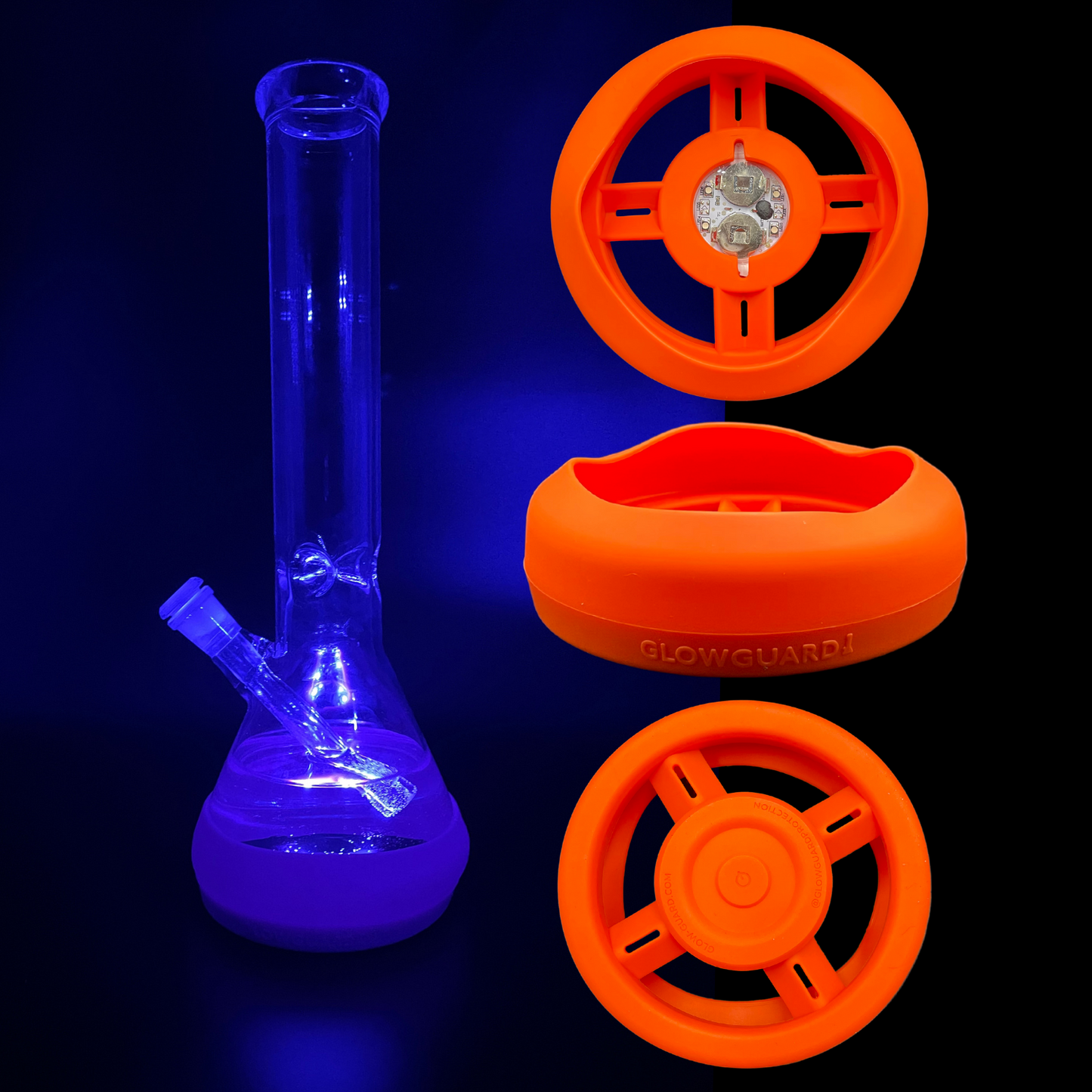 Bong Base Bumper USB Rechargeable 4.25in-6in Bases Silicone Fits Variety of Shapes - 8 Color Options