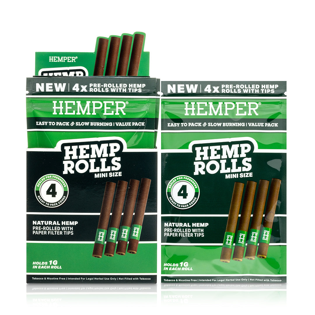 Pre-Rolled Mini Size Paper Tip Hemp Rolls | 4PK Display Multiple Flavors Available
