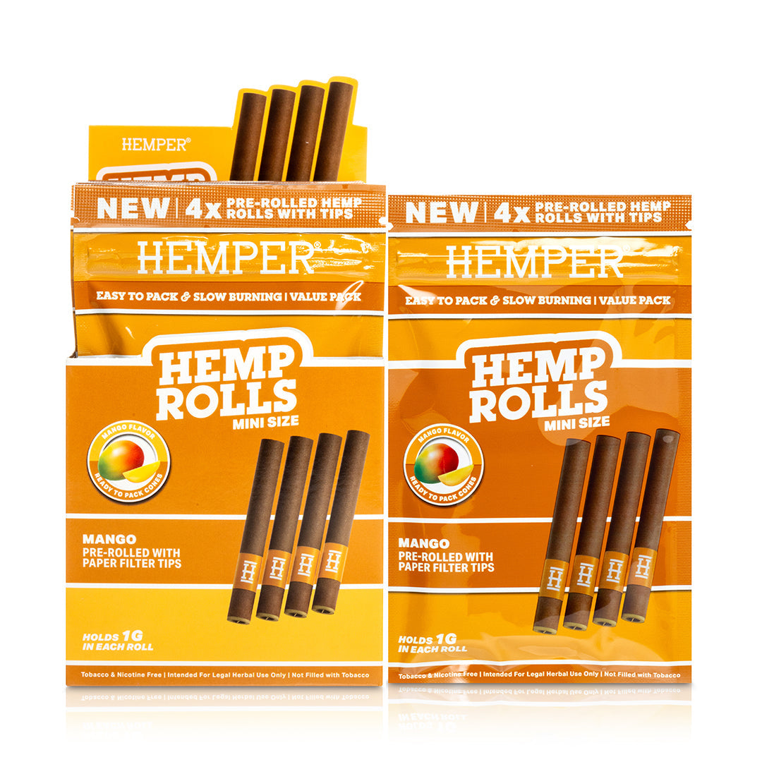 Pre-Rolled Mini Size Paper Tip Hemp Rolls | 4PK Display Multiple Flavors Available