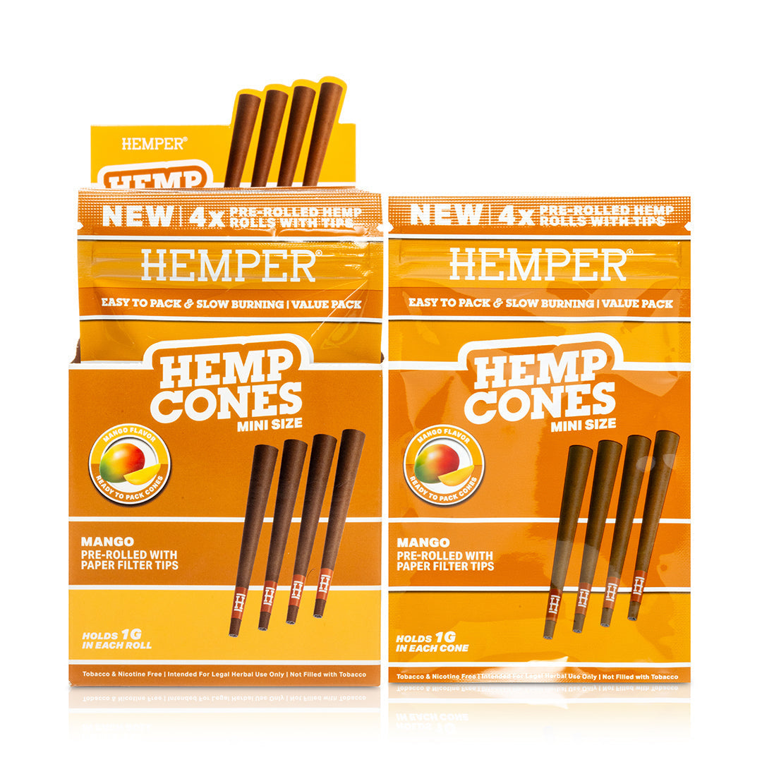 Pre-Rolled Mini Size Paper Tip Hemp Cones | 4PK Display Multiple Flavors Available
