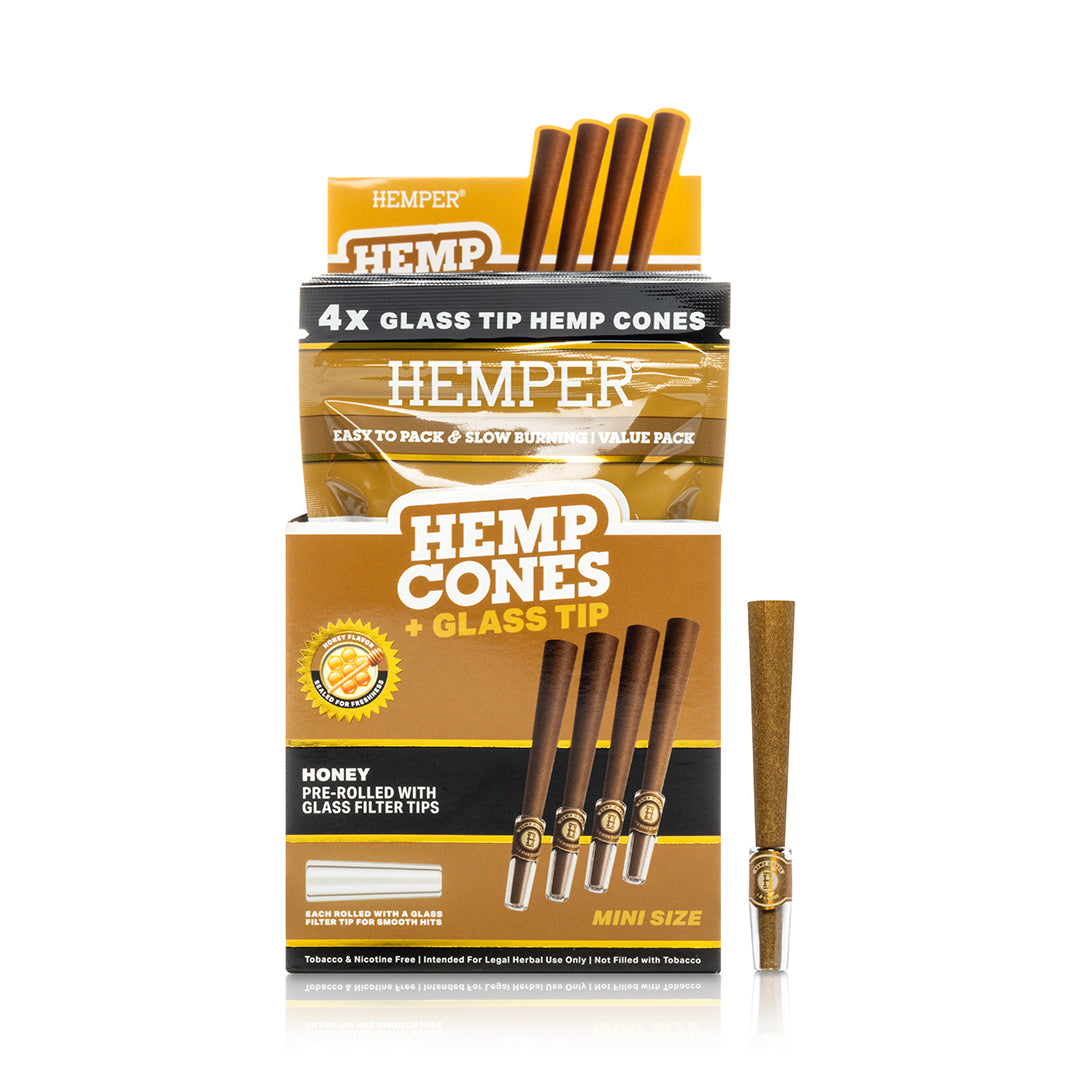 Pre-Rolled Mini Size Glass Tipped Hemp Cones | 4PK Multiple Flavors Available
