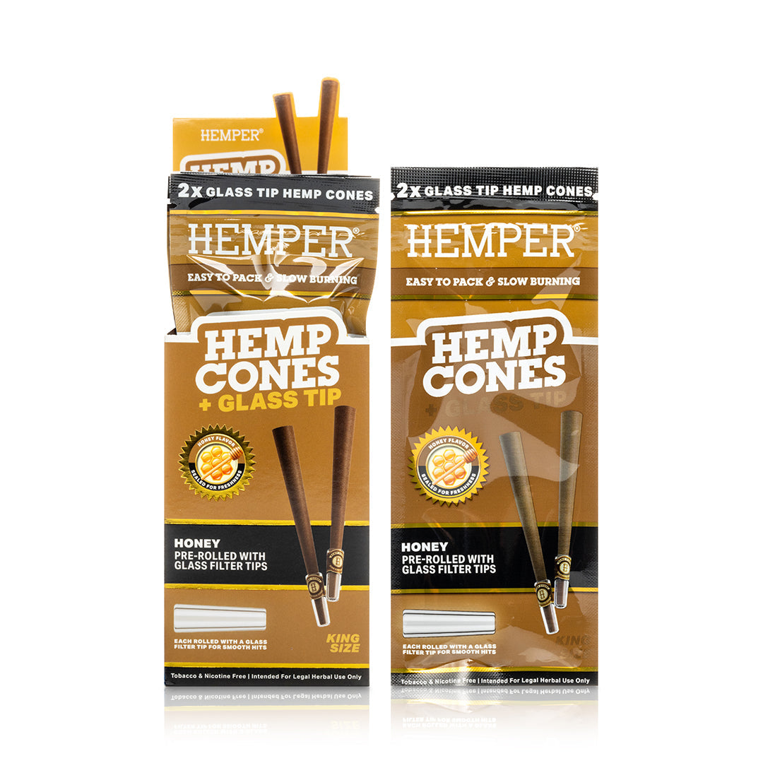 Pre-Rolled 2PK King Size Glass Tipped Hemp Cones| 12ct Display Multiple Flavors Available