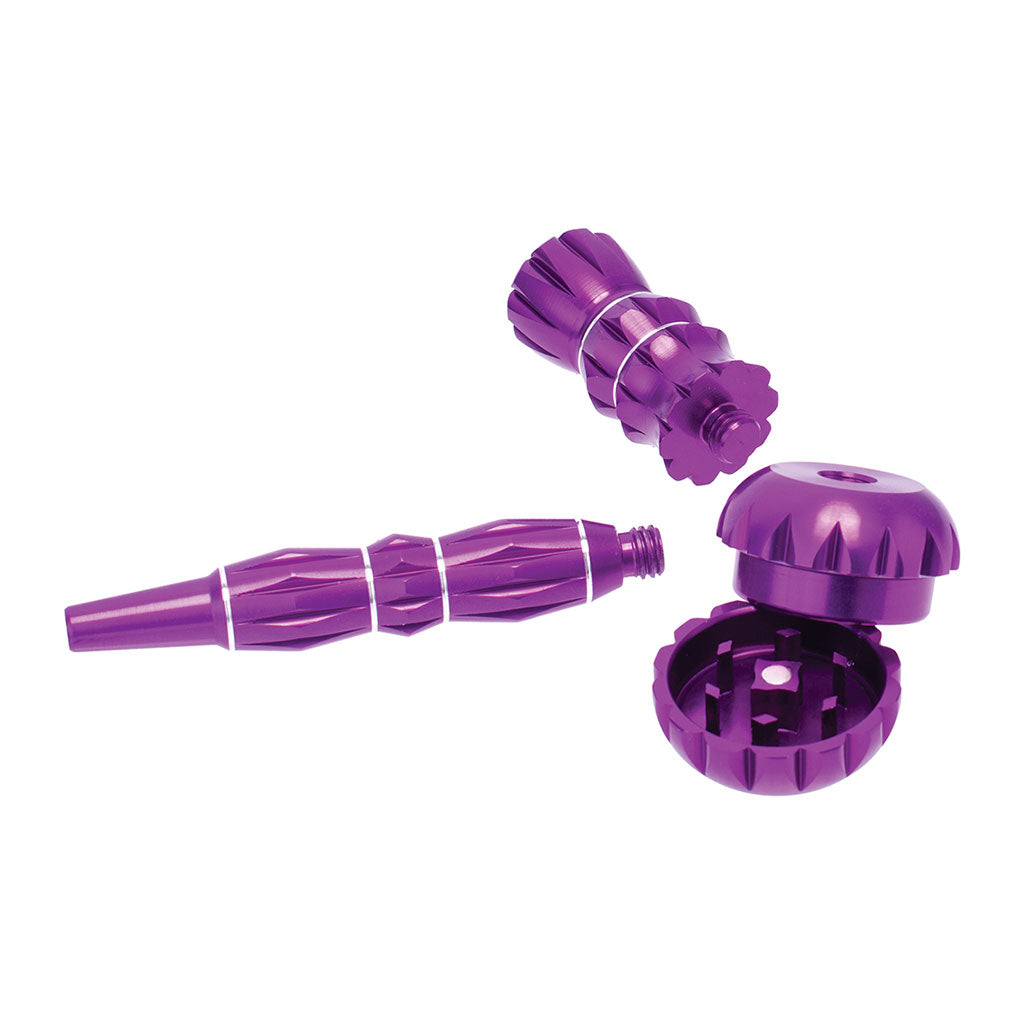 ALUMINUM RIBBED SMOKING PIPE WITH GRINDER MULTIPLE COLORS
