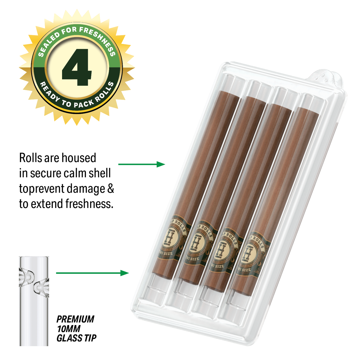Pre-Rolled Mini Size Glass Tipped Hemp Rolls | 4PK Multiple Flavors Available
