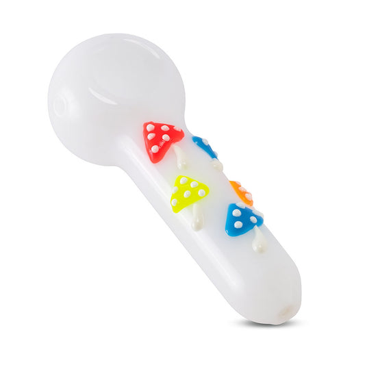 Mushroom Field White Glass Hand Pipe - 3D Sculpted Art