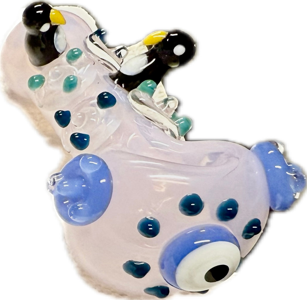 Ripkitty 4.5" Tobacco Dry Herb Hand Pipe Spoon Color Tube Glass with Penguins Art