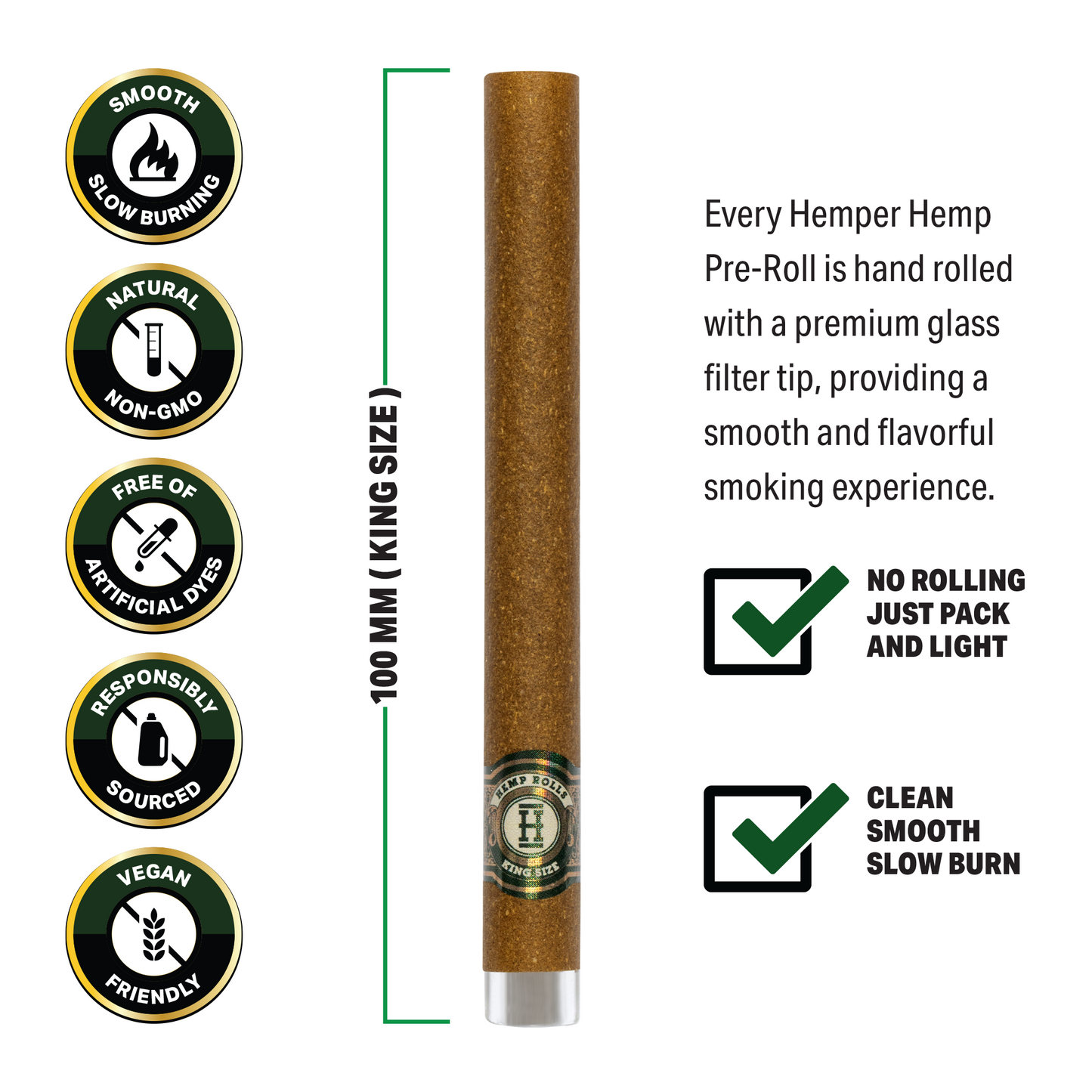 Pre-Rolled 2PK King Size Glass Tipped Hemp Rolls | 12ct Display
