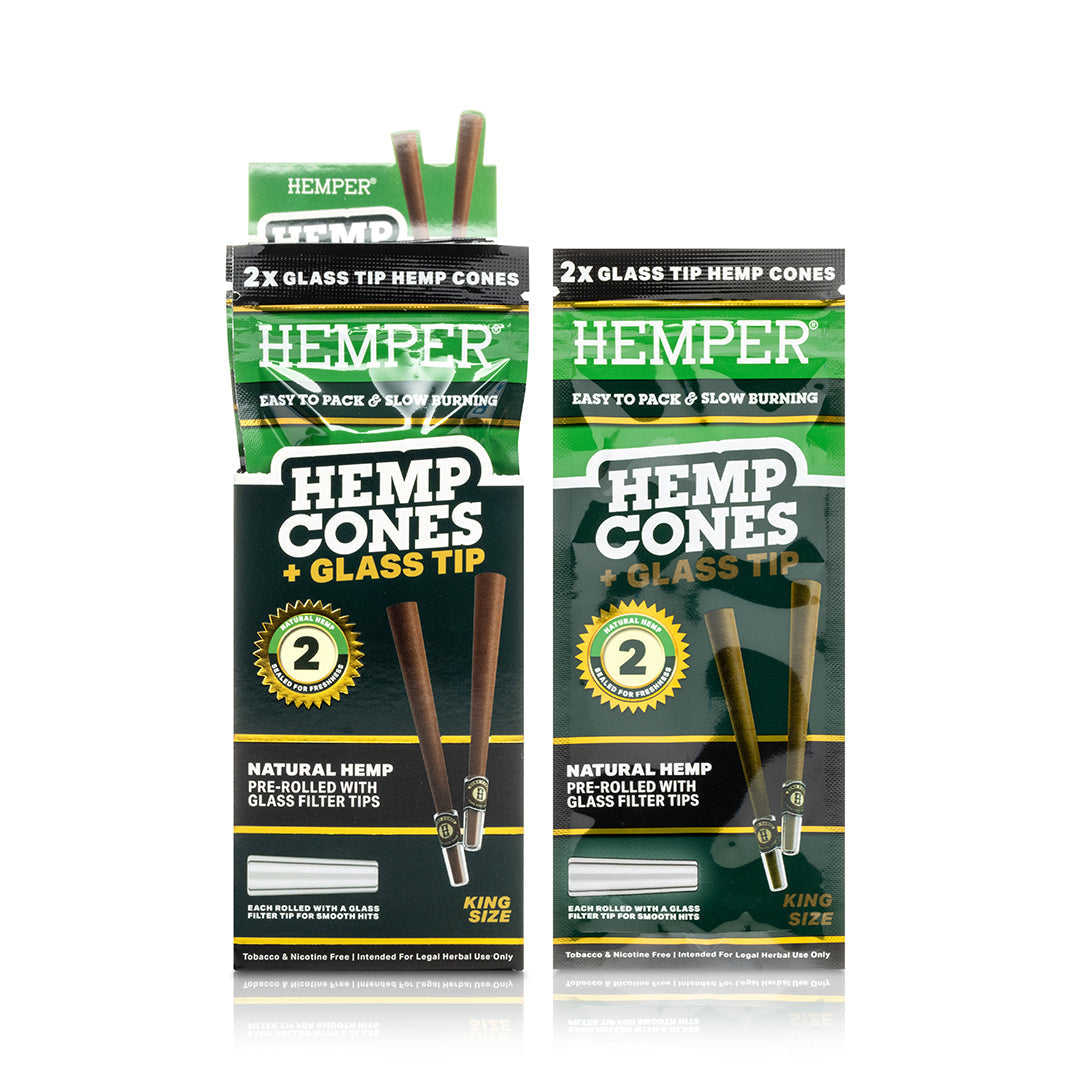Pre-Rolled 2PK King Size Glass Tipped Hemp Cones| 12ct Display Multiple Flavors Available