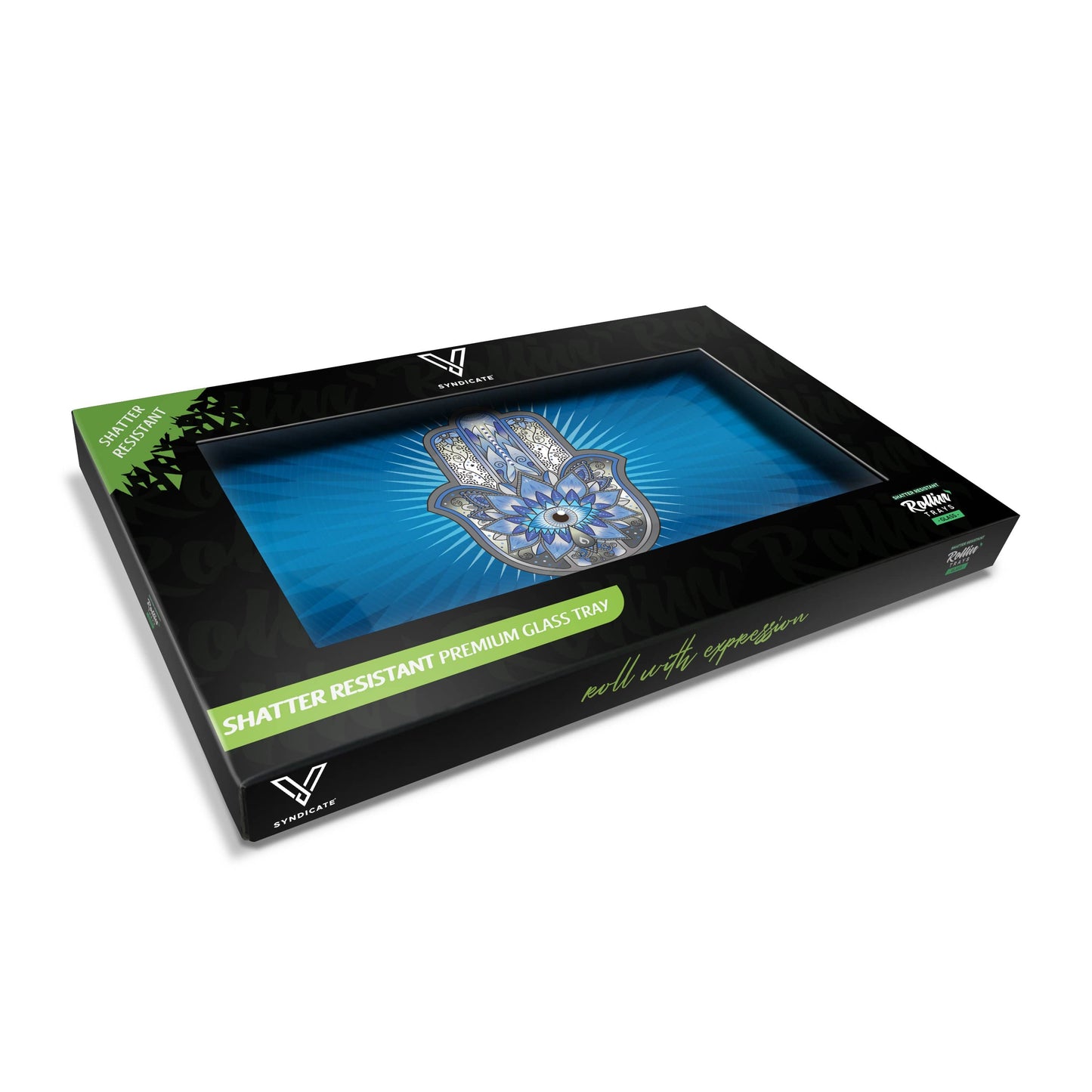 Hamsa Blue Glass Rollin' Tray 2 Size Options