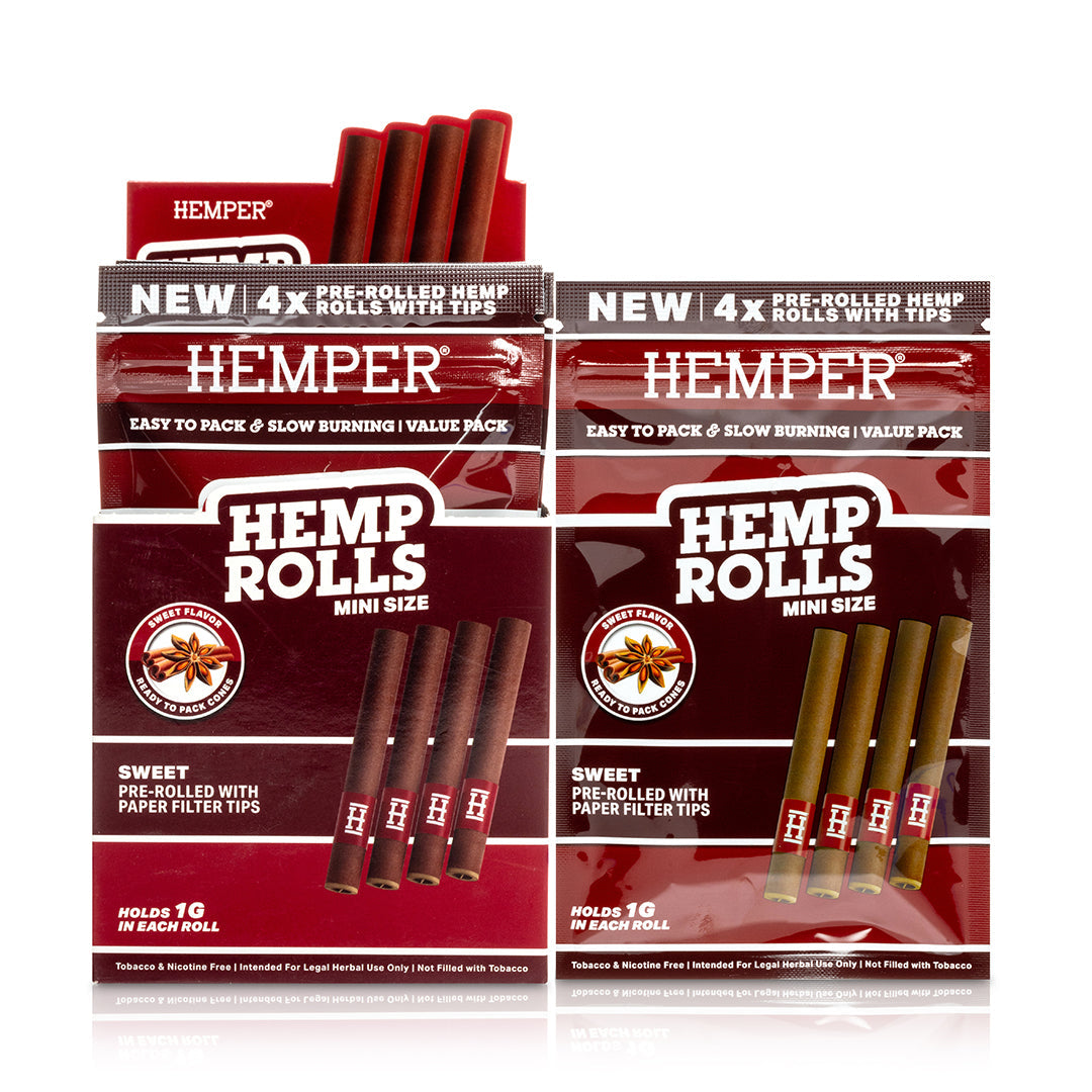 Pre-Rolled Mini Size Paper Tip Hemp Rolls | 4PK Display Multiple Flavors Available