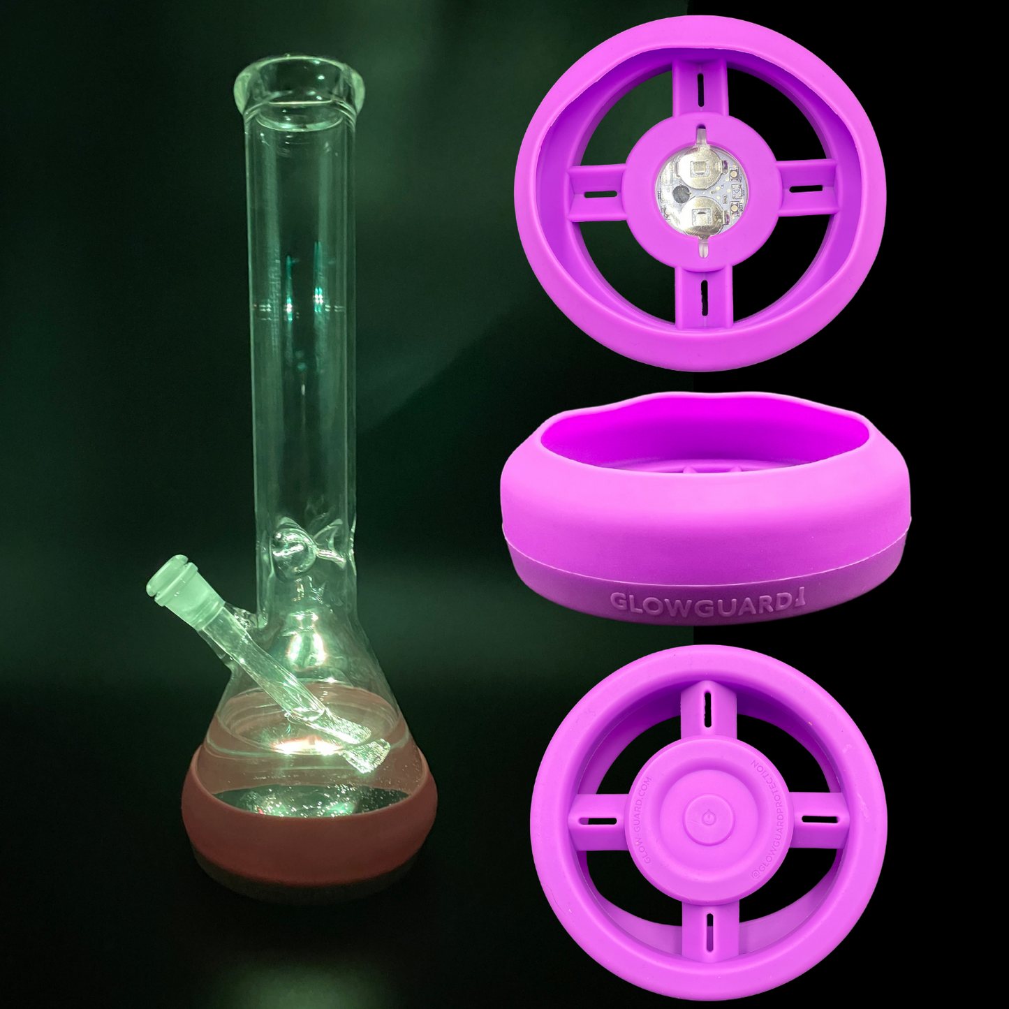 Bong Base Bumper USB Rechargeable 4.25in-6in Bases Silicone Fits Variety of Shapes - 8 Color Options