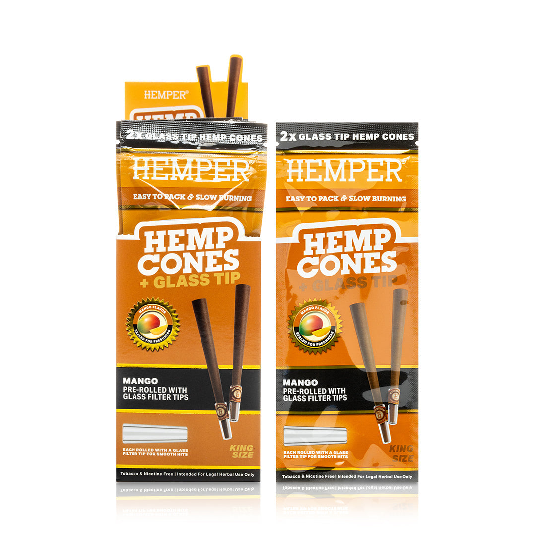 Pre-Rolled 2PK King Size Glass Tipped Hemp Cones| 12ct Display Multiple Flavors Available