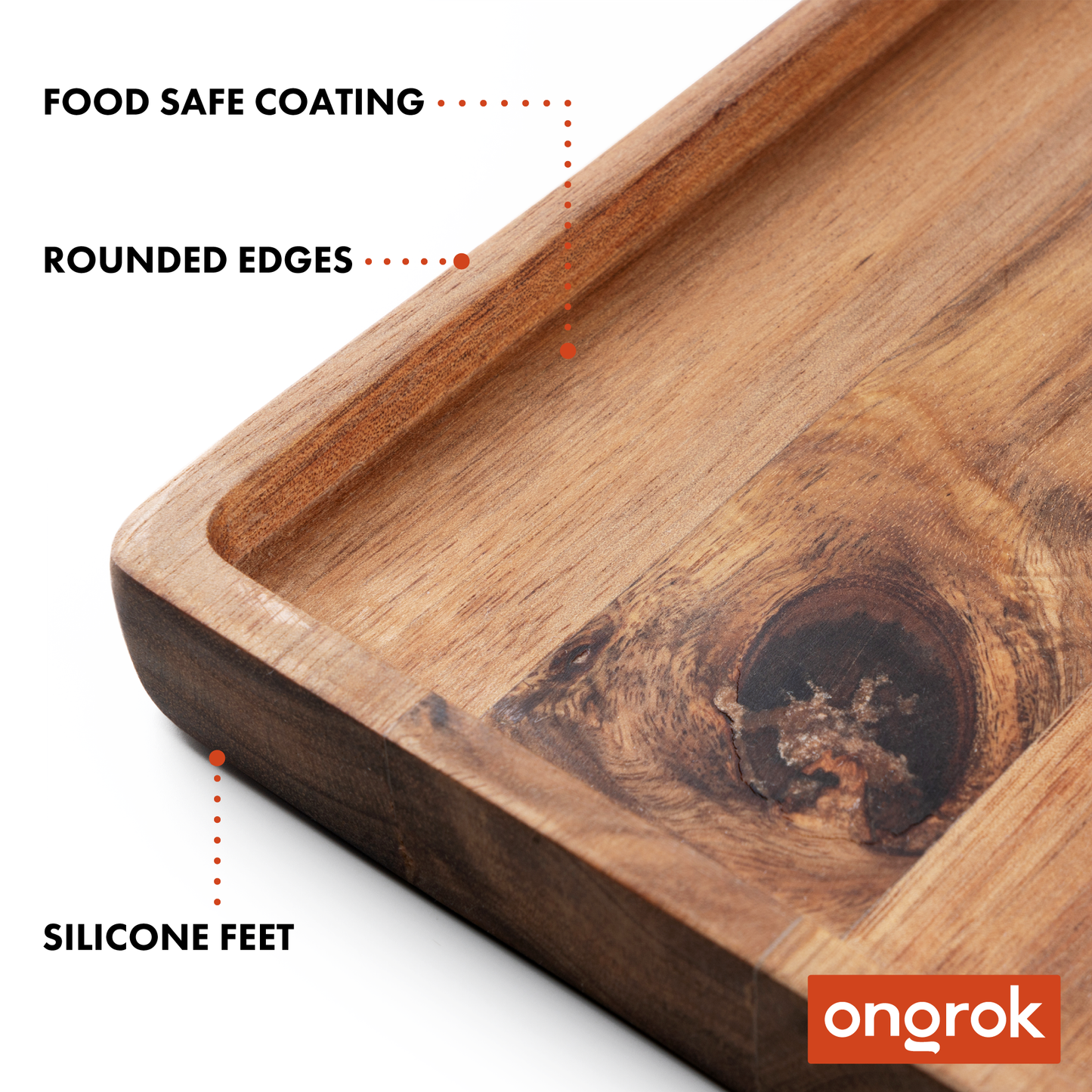 Ongrok Premium Natural Acacia Wood Tray | 9.5" x 9.5" 3 Different Styles