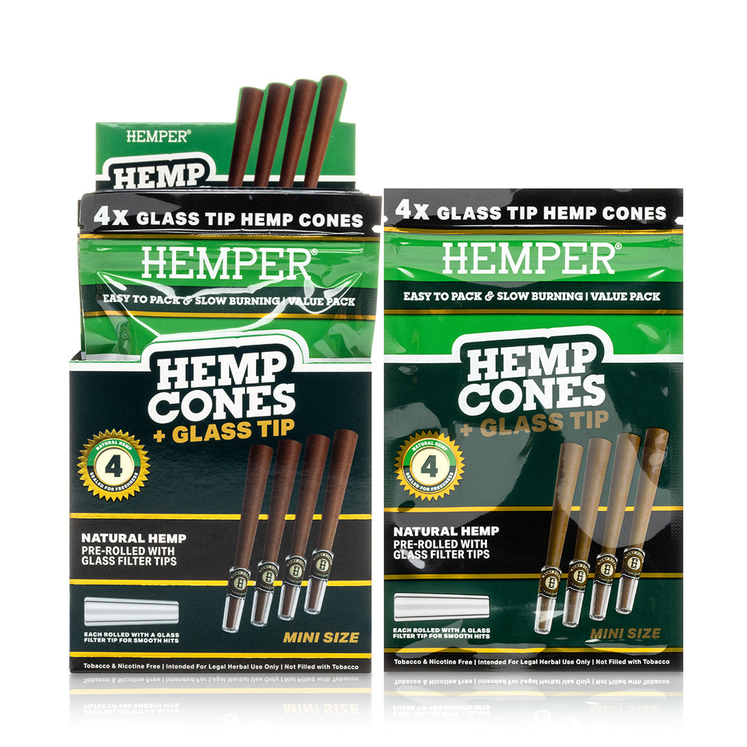Pre-Rolled 4PK Mini Size Glass Tipped Hemp Cones | 12ct Display Multiple Flavors Available
