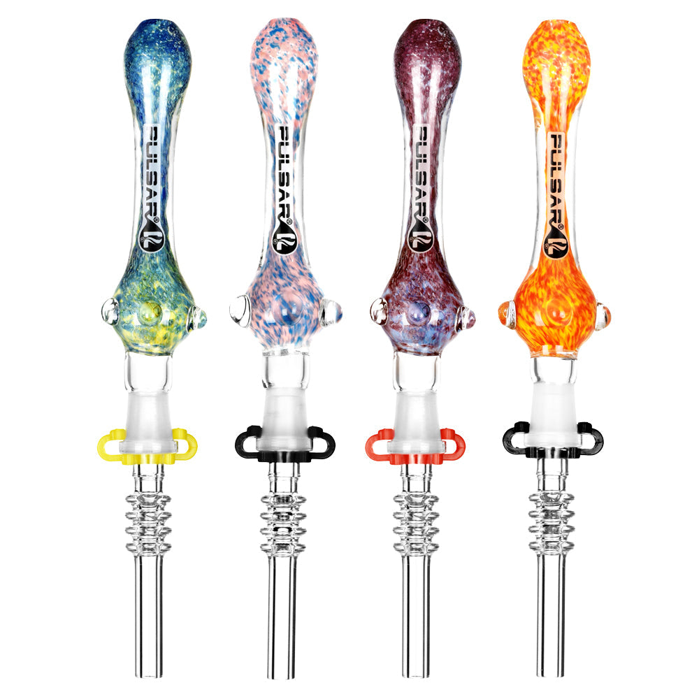 Pulsar Candy Frit Twist Dab Straw - 7.5"/ Quartz & Titanium Options Colors Vary