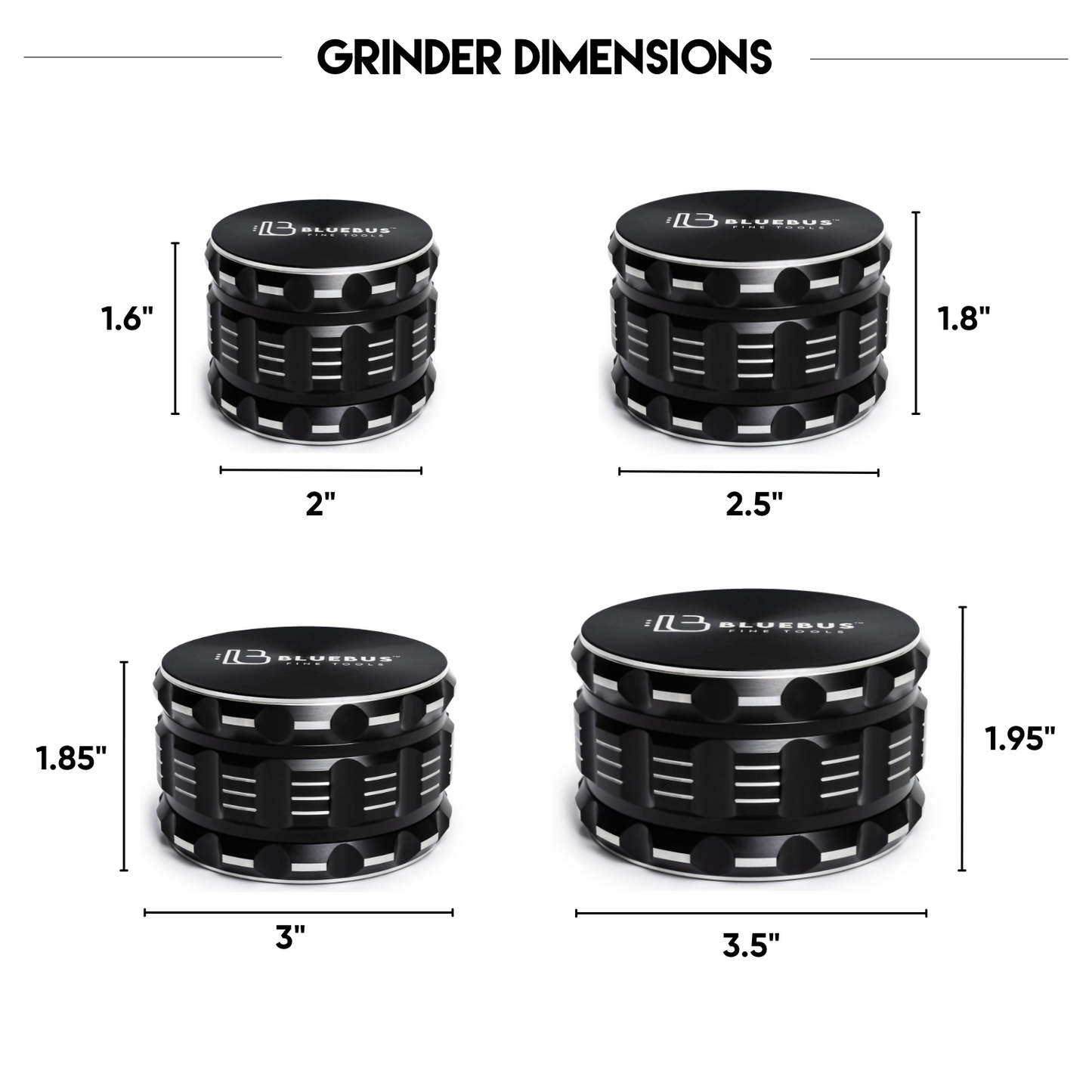 GA Aluminum Herb Grinder 4 Sizes & 6 Color Options