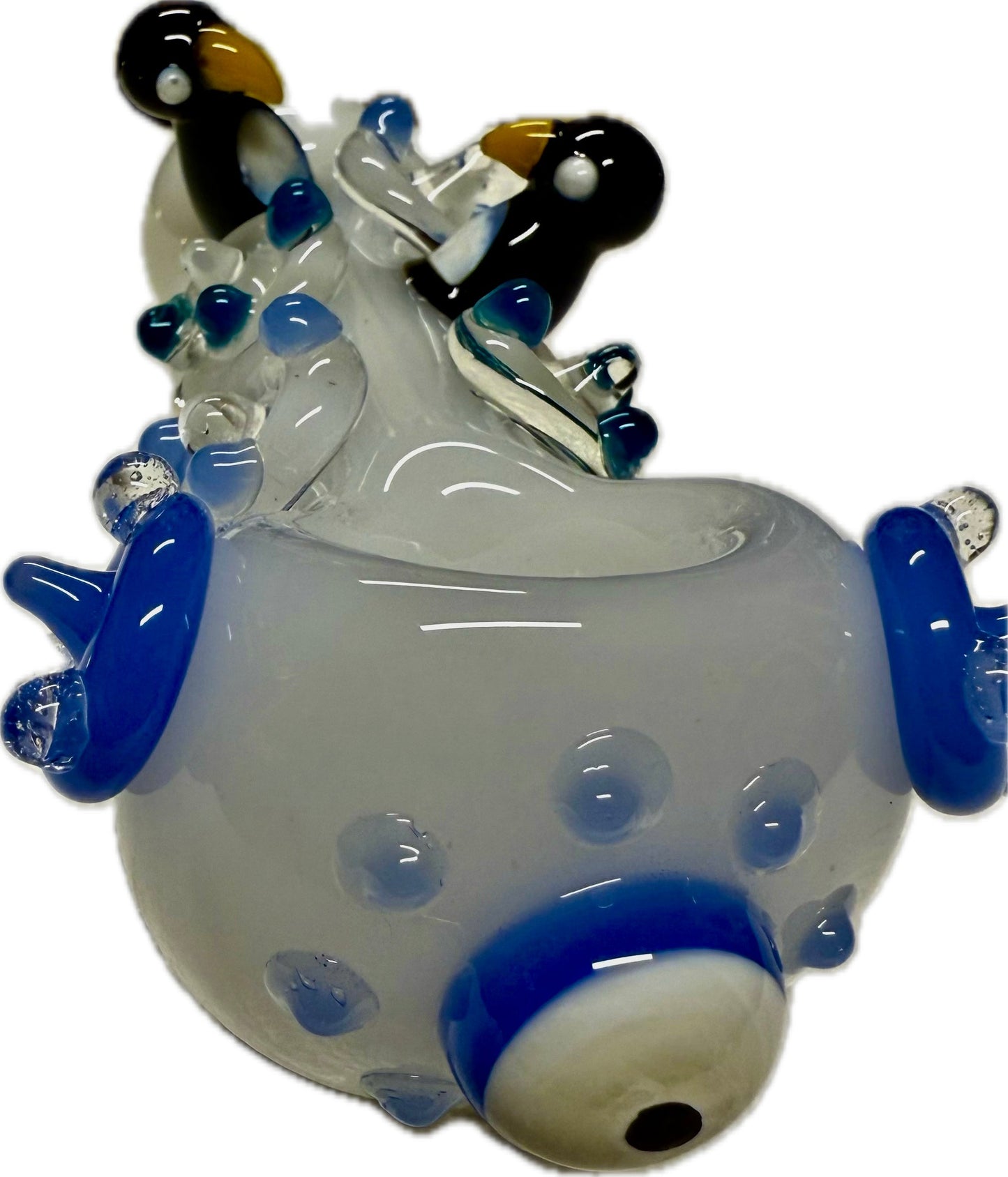 Ripkitty 4.5" Tobacco Dry Herb Hand Pipe Spoon Color Tube Glass with Penguins Art