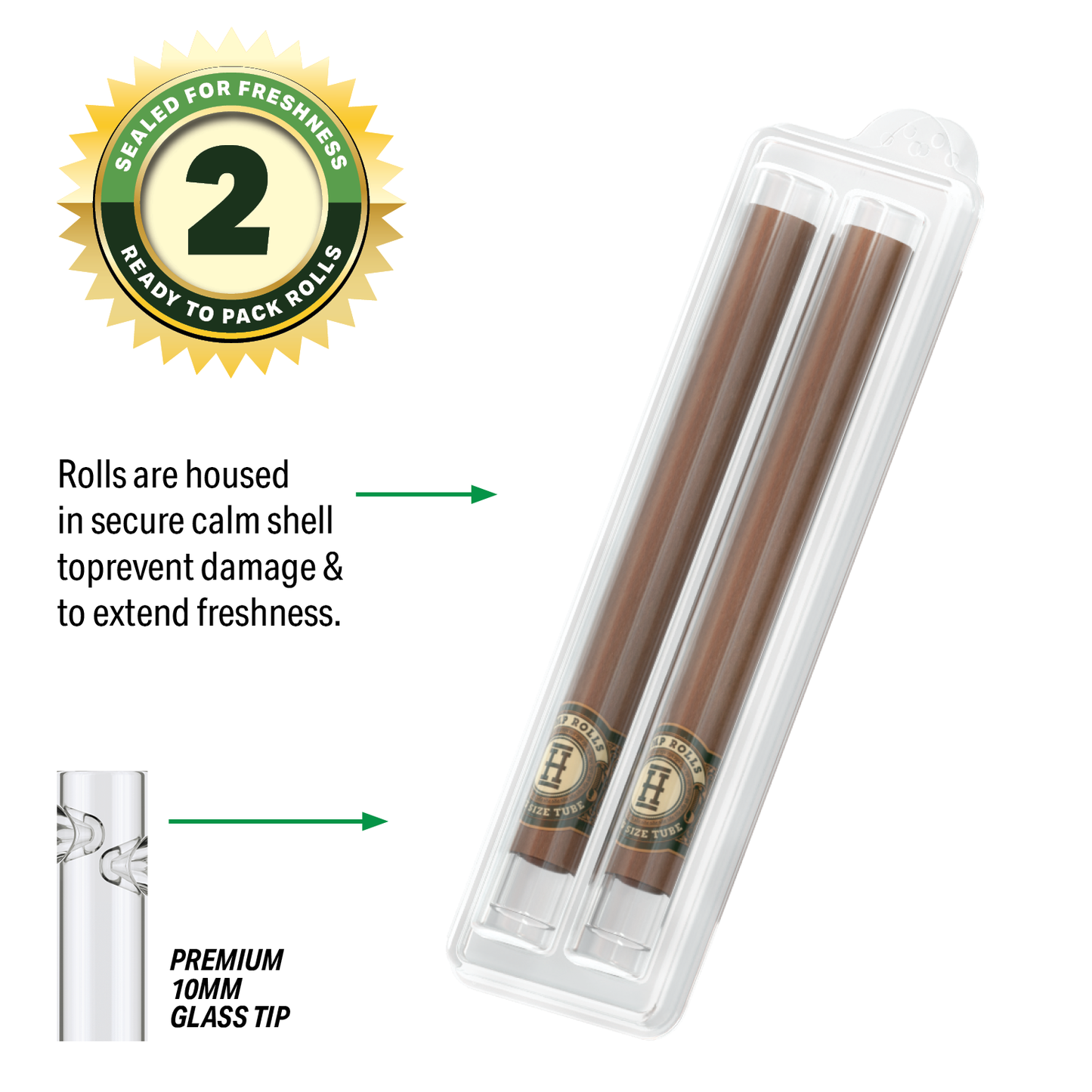 Pre-Rolled King Size Glass Tipped Hemp Rolls | 2PK Multiple Flavors Available