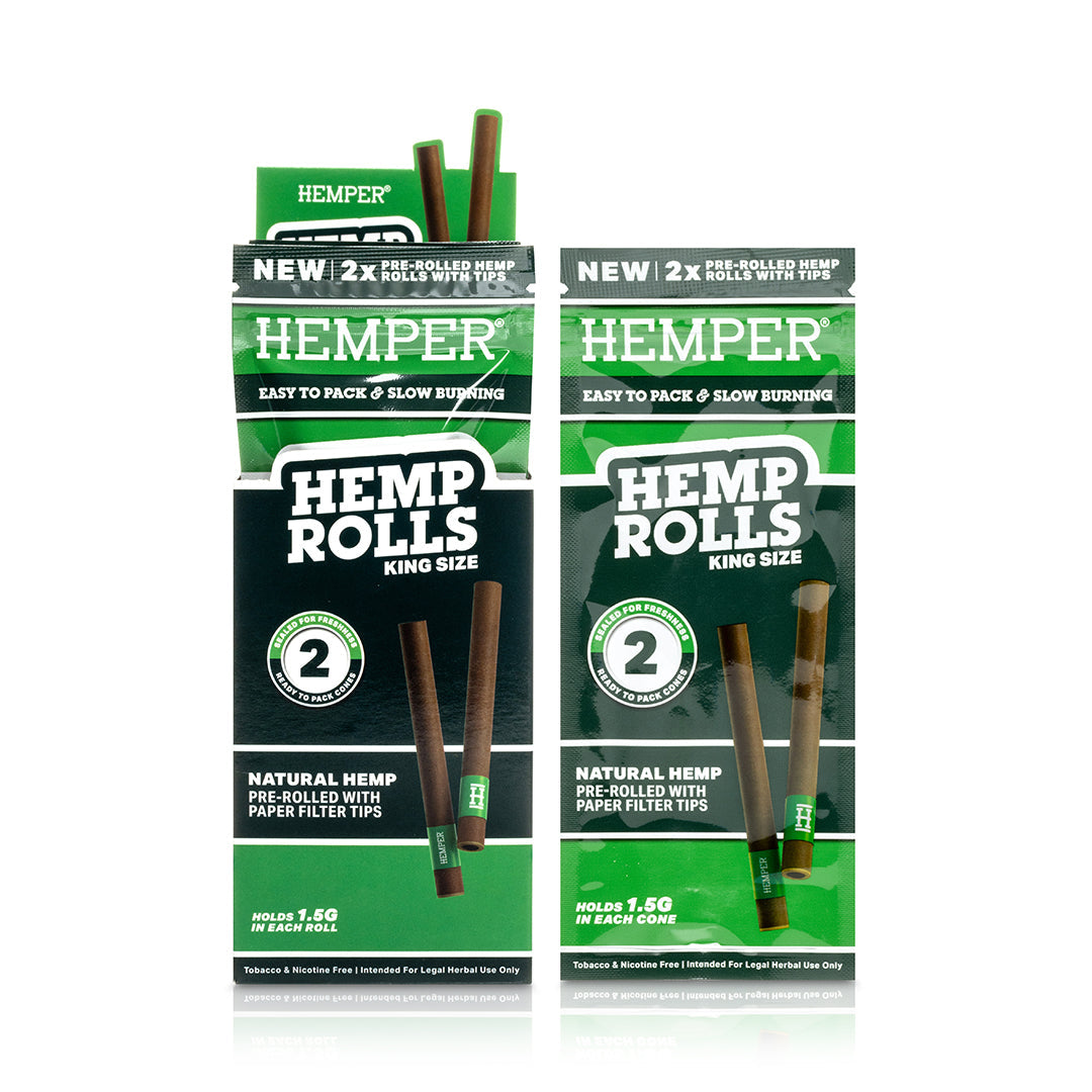 Pre-Rolled King Size Paper Tip Hemp Rolls | 2PK Display Multiple Flavors Available